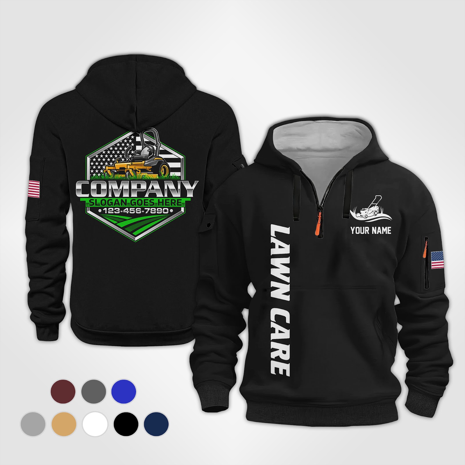 6081242-personalized-name-american-lawn-care-quarter-zip-hoodie-op866-2.jpg Custom American Lawn Care Quarter Zip Hoodie - photo 2