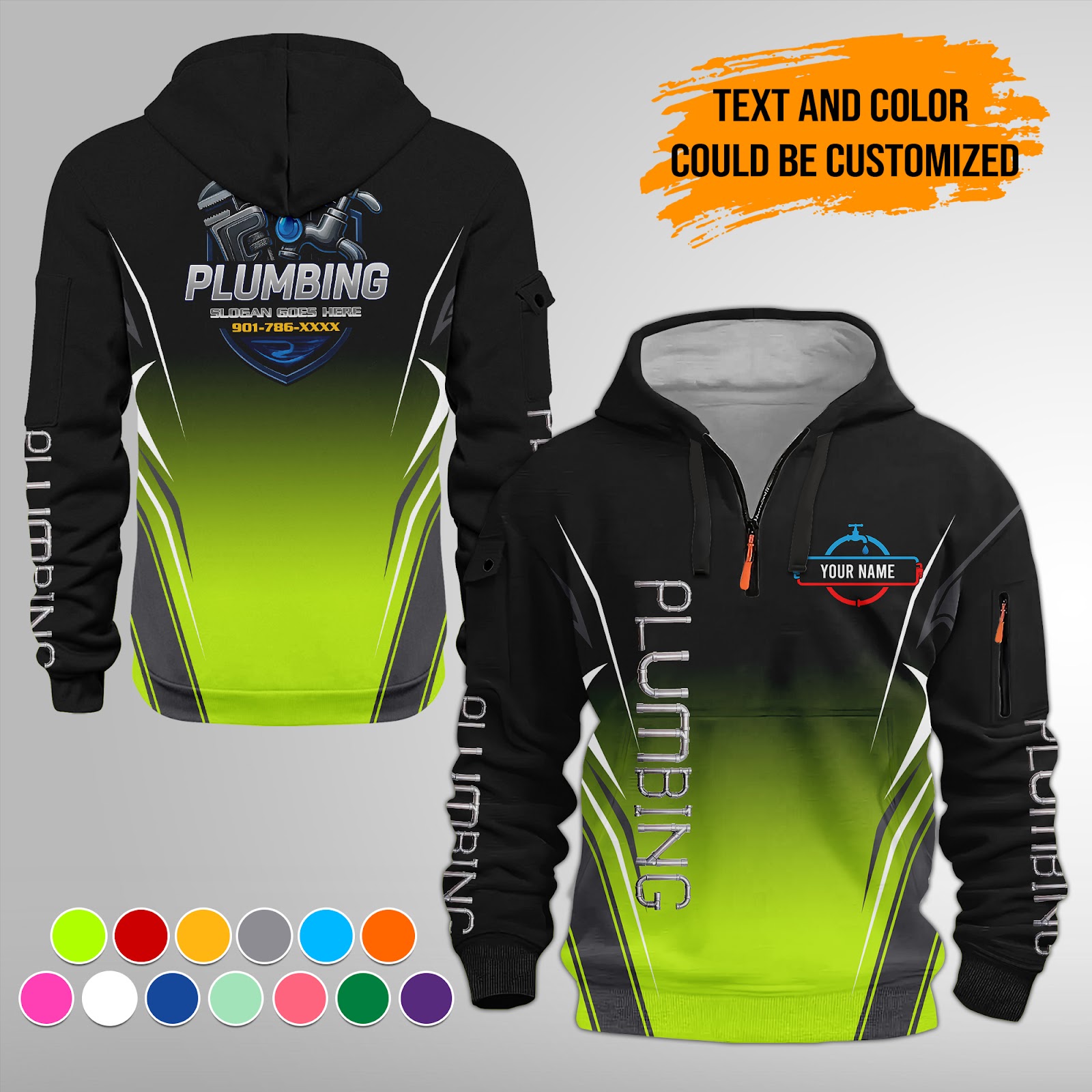 Custom Plumbing 3D Quarter Zip Hoodie