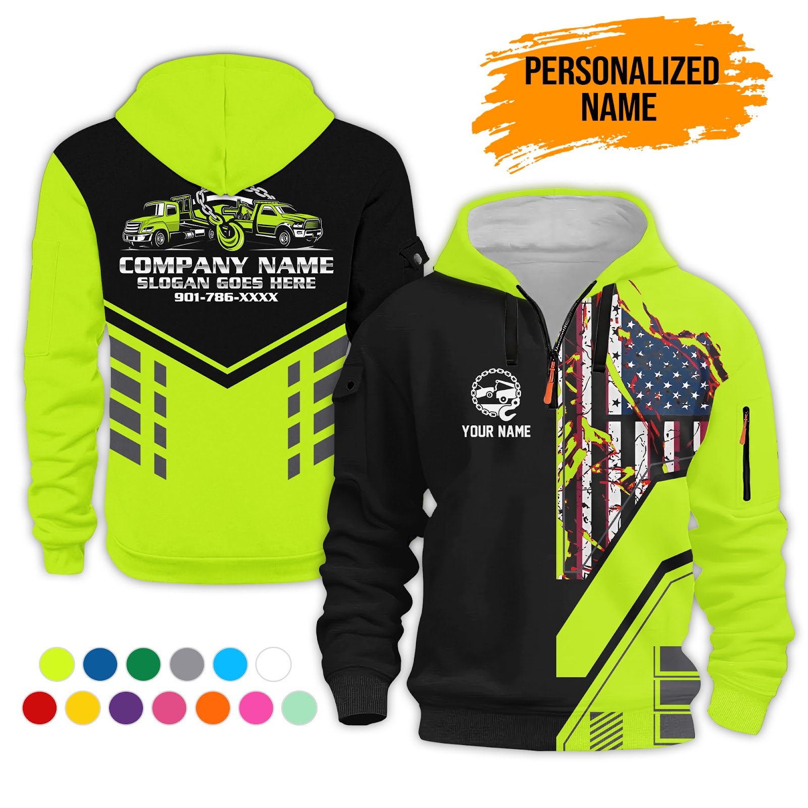 Custom Tow Truck 3D Printed Quarter Zip Hoodie