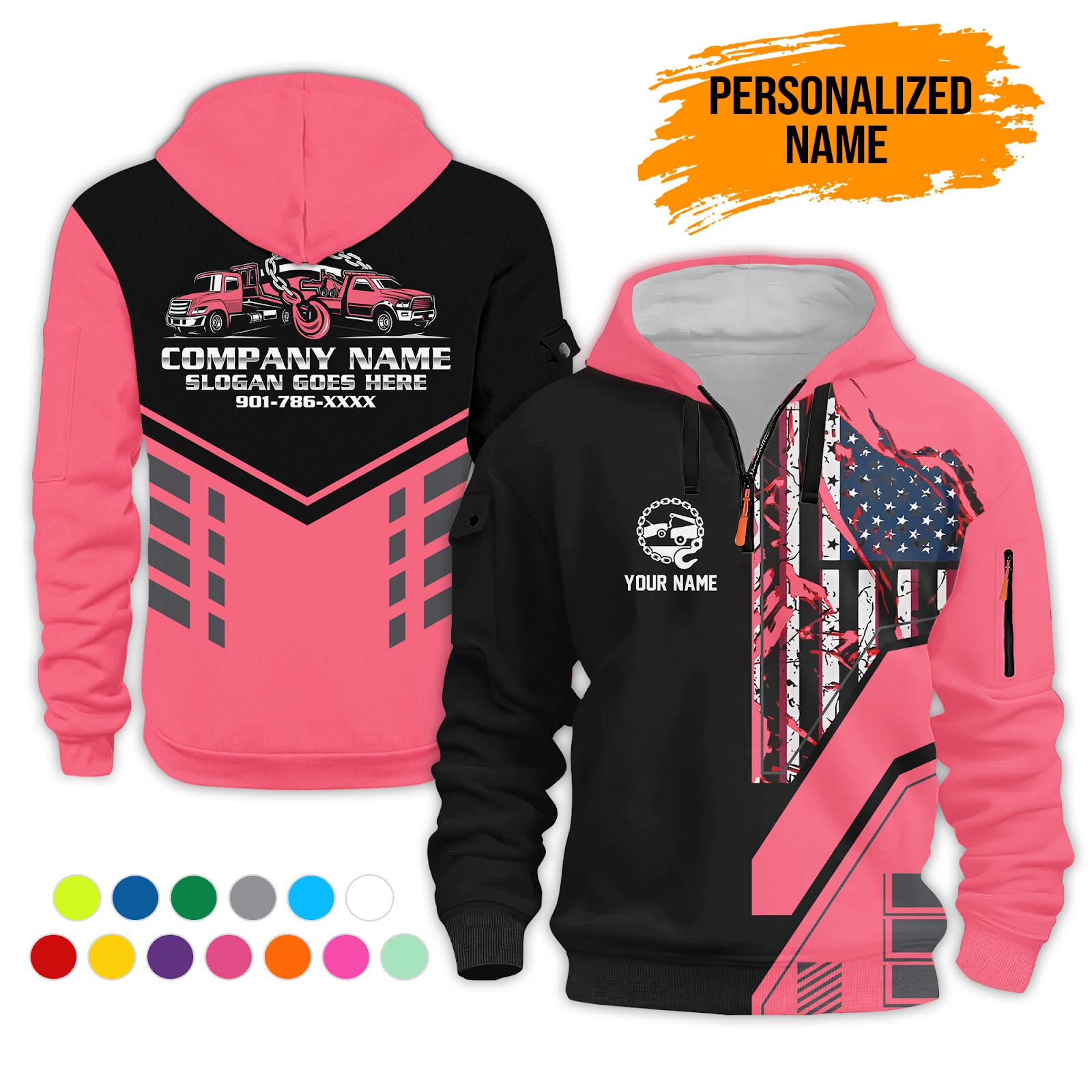 6085539-personalized-name-tow-truck-3d-printed-quarter-zip-hoodie-pc455-11.jpg Custom Tow Truck 3D Printed Quarter Zip Hoodie - photo 11