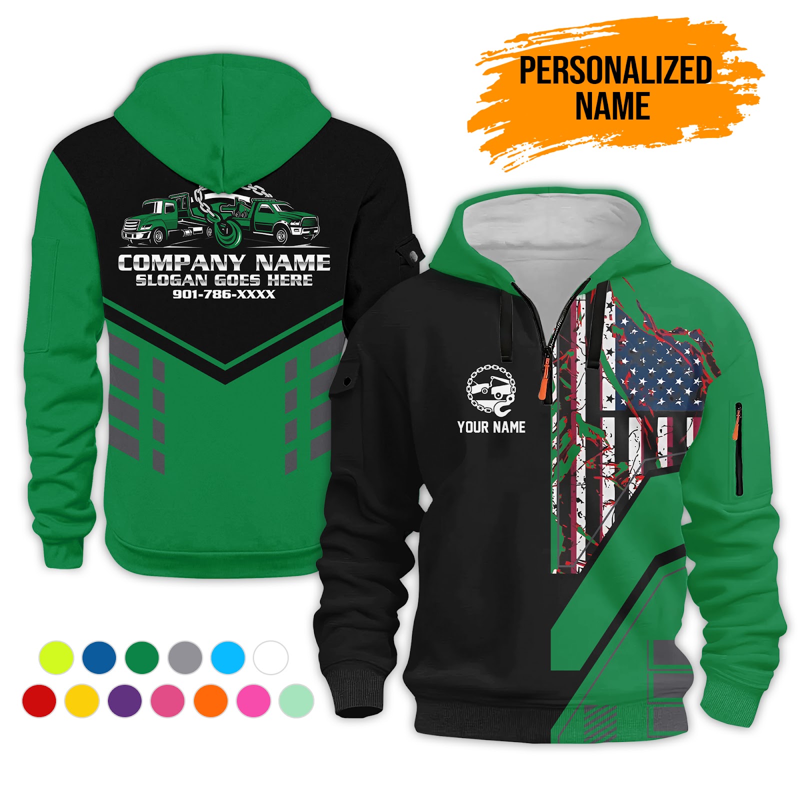 6085539-personalized-name-tow-truck-3d-printed-quarter-zip-hoodie-pc455-12.jpg Custom Tow Truck 3D Printed Quarter Zip Hoodie - photo 12