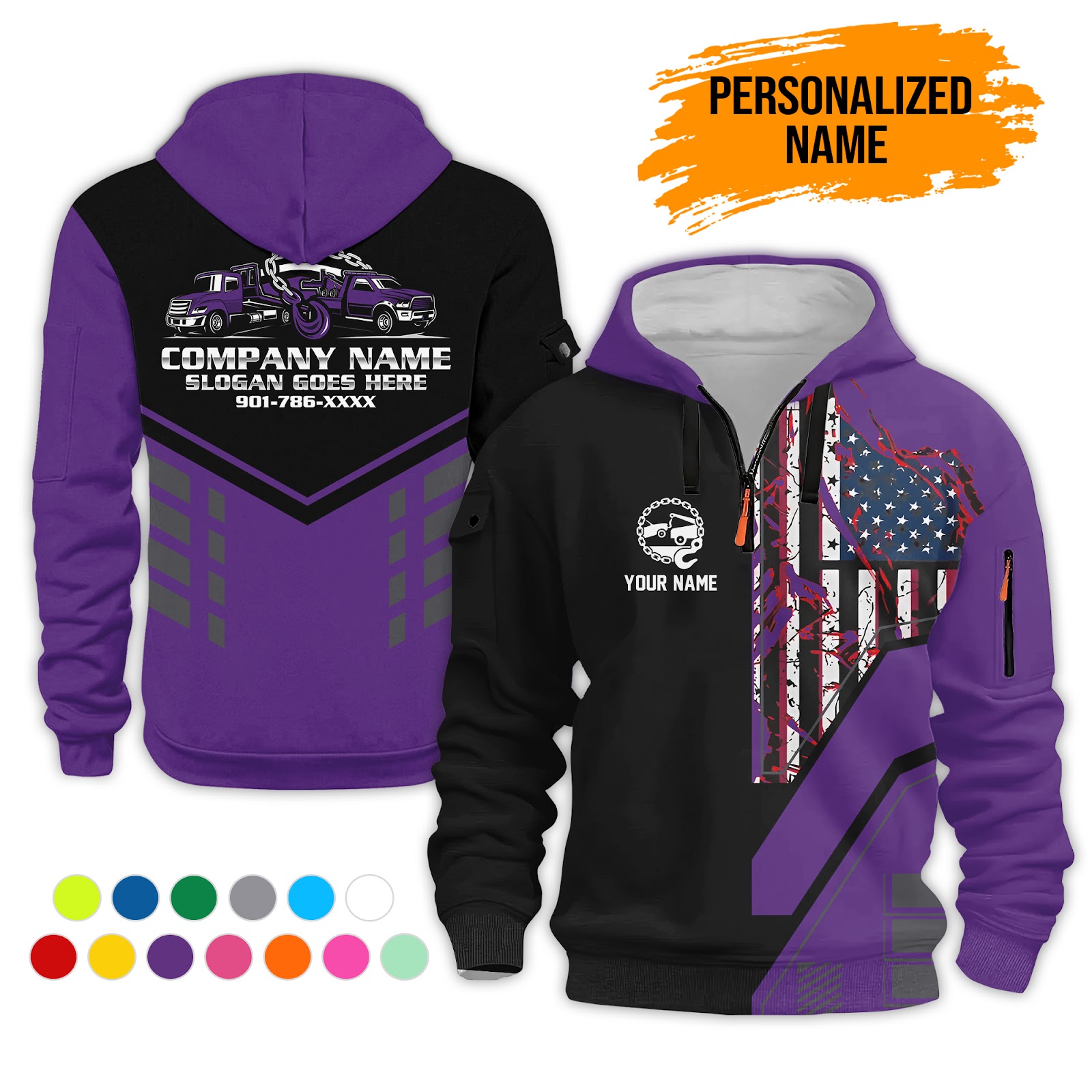 6085539-personalized-name-tow-truck-3d-printed-quarter-zip-hoodie-pc455-13.jpg Custom Tow Truck 3D Printed Quarter Zip Hoodie - photo 13