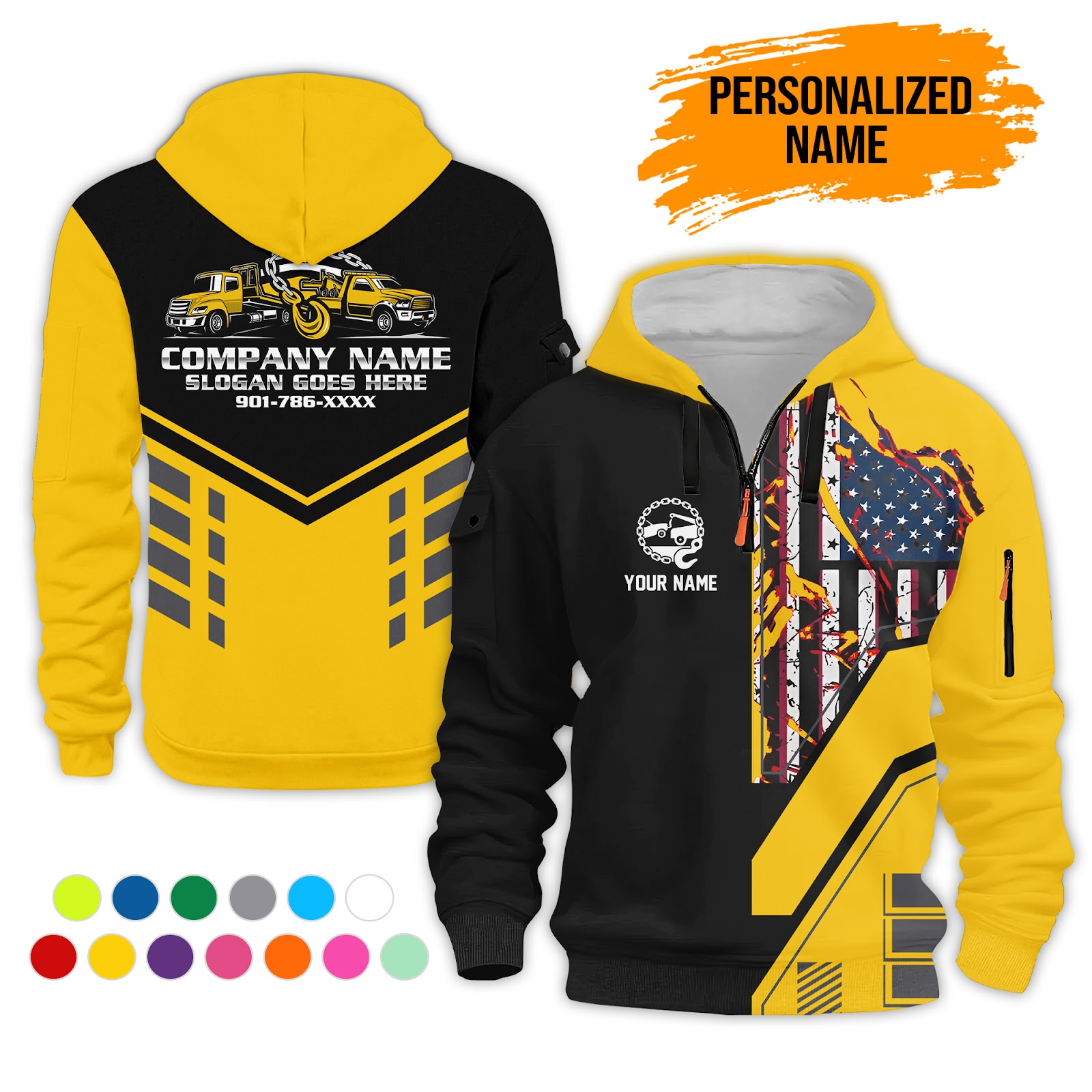 6085539-personalized-name-tow-truck-3d-printed-quarter-zip-hoodie-pc455-3.jpg Custom Tow Truck 3D Printed Quarter Zip Hoodie - photo 3