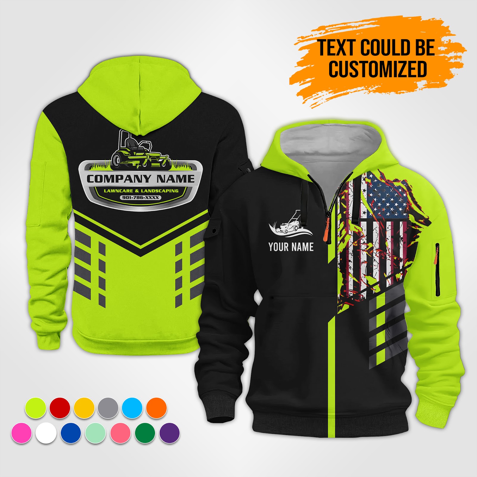 Custom Lawn Care 3D Printed Quarter Zip Hoodie