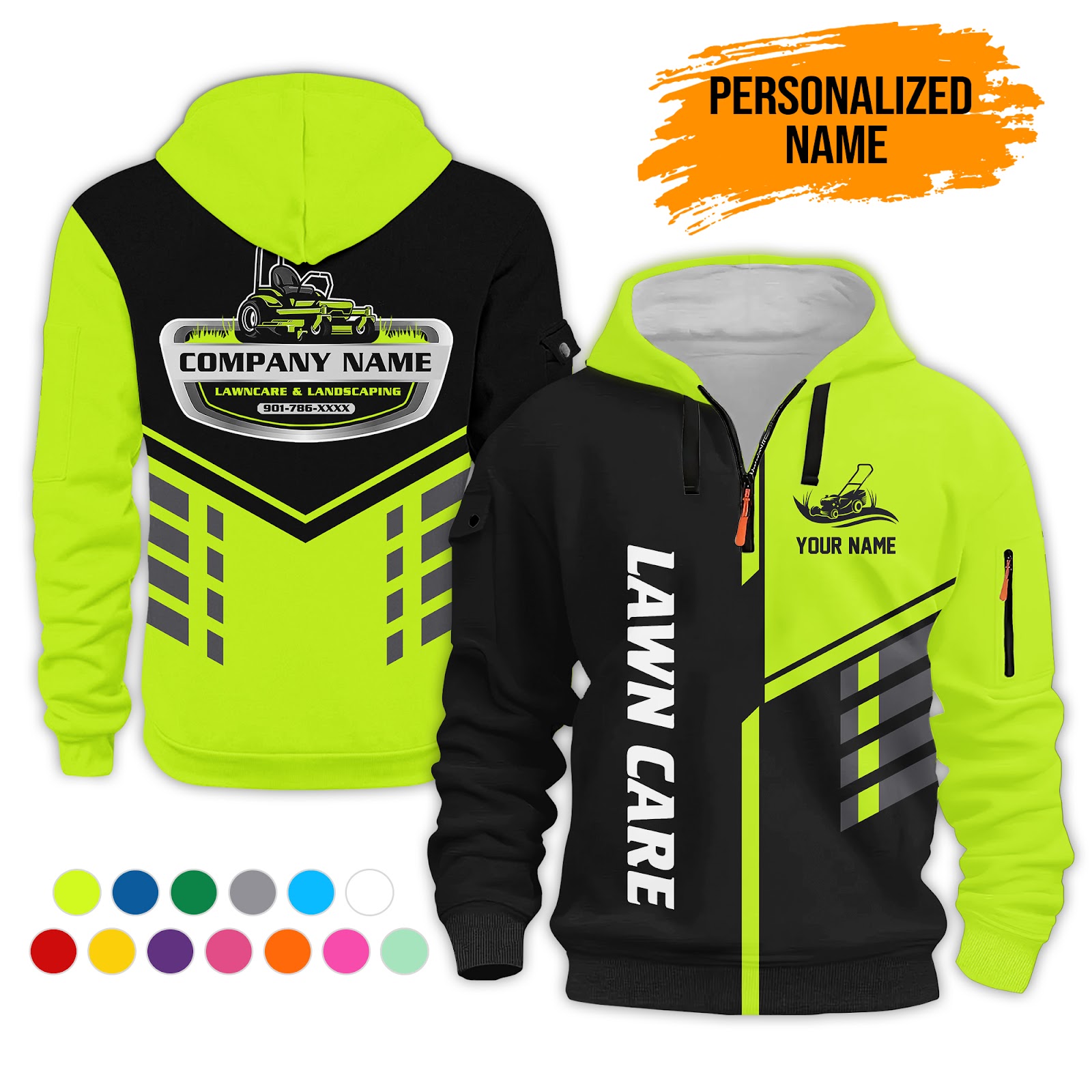 Custom Lawn Care 3D Printed Quarter Zip Hoodie