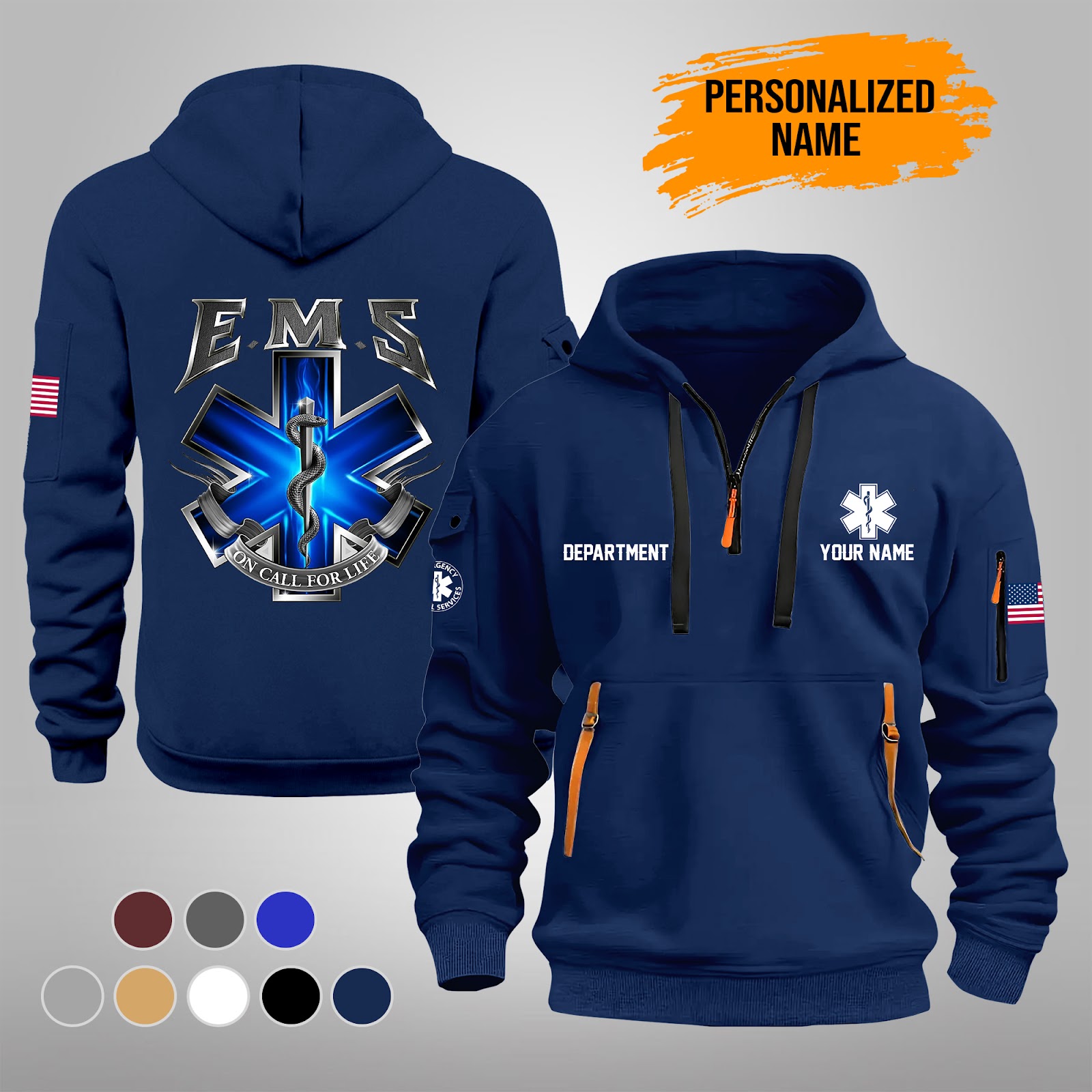 Personalized Name EMS 2D Quarter Zip Hoodie DA244