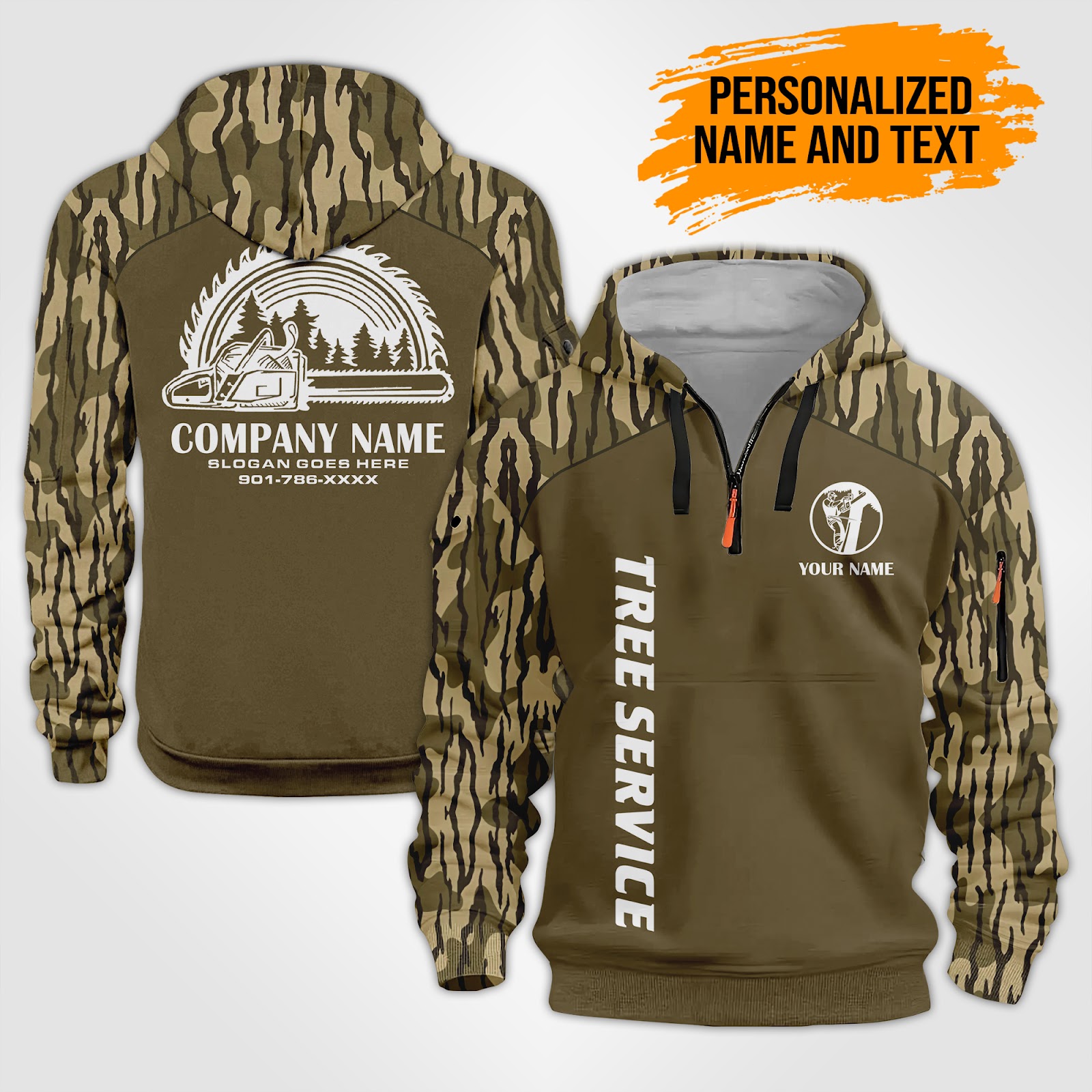Personalized Name Arborist Tree 3D Quarter Zip Camo Hoodie DA278