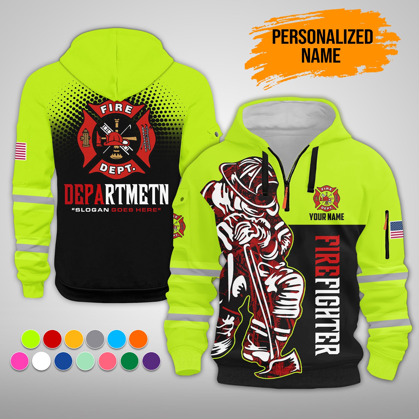 Personalized Fire Dept Hoodie – Patriotic Firefighter 3D Printed Apparel for Independence Day PC724