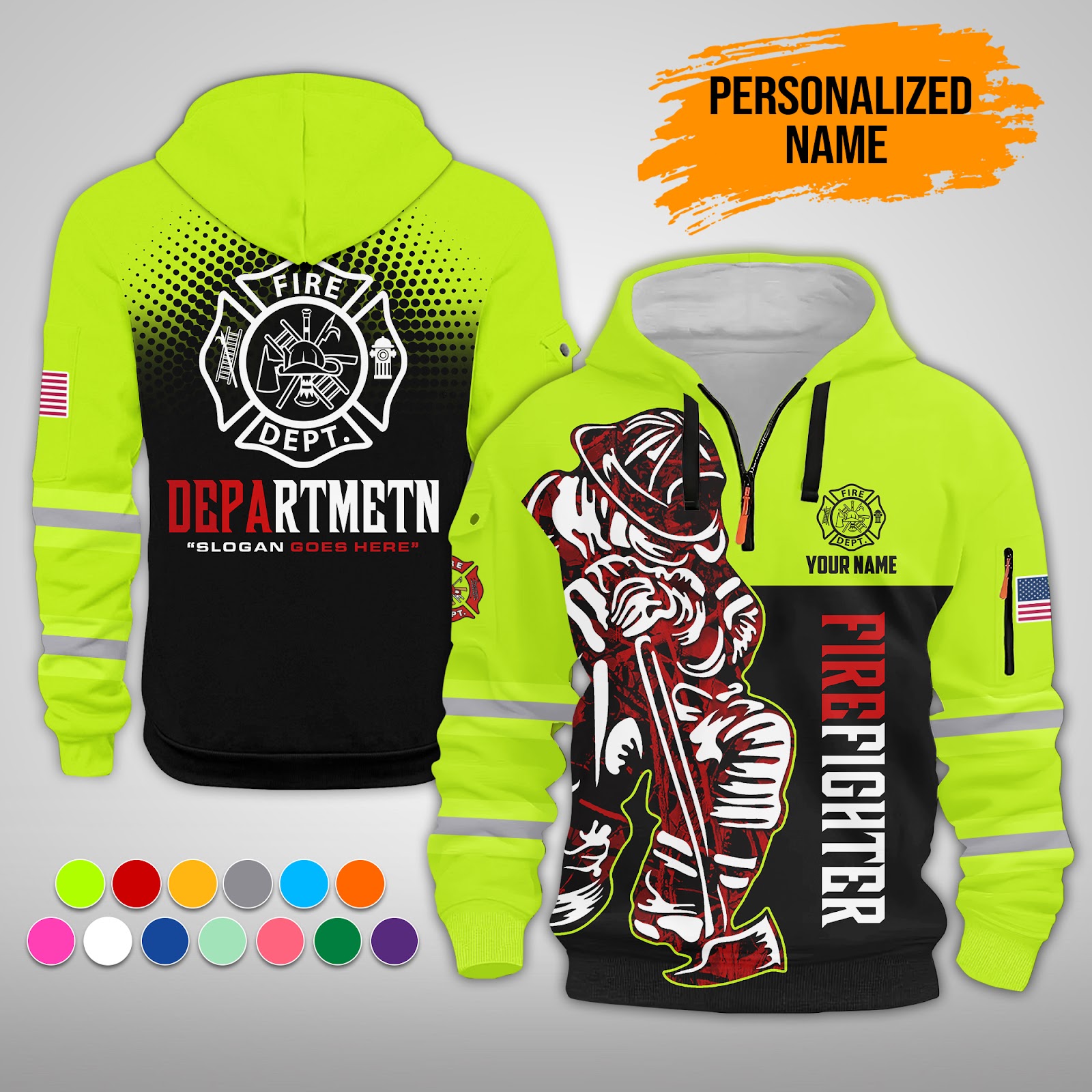 Personalized Fire Dept Hoodie – Patriotic Firefighter 3D Printed Apparel for Independence Day PC725