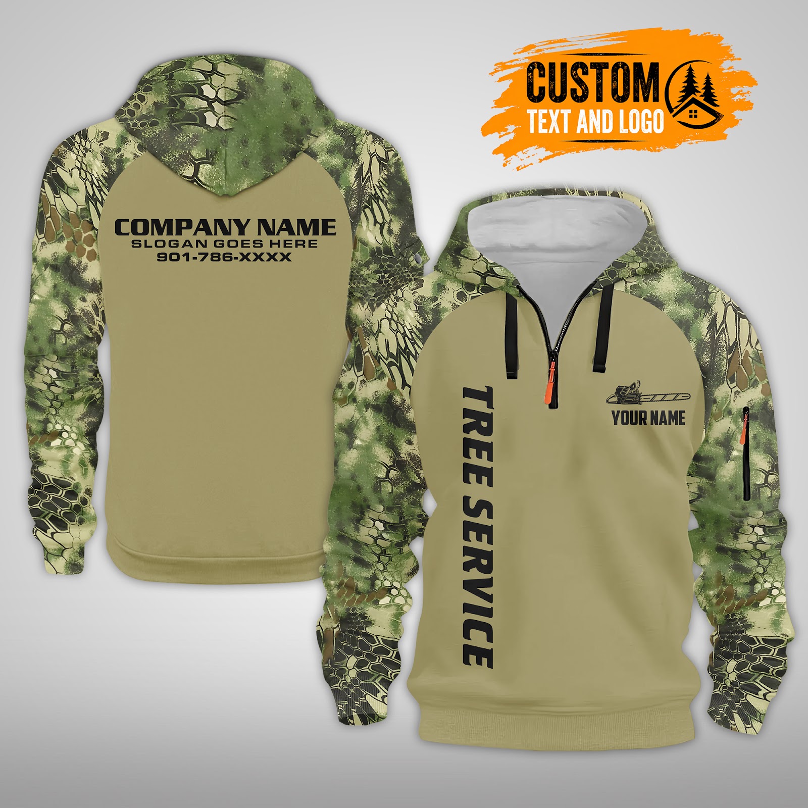 Personalized Name Tree Service 3D Quarter Zip Hoodie PC761