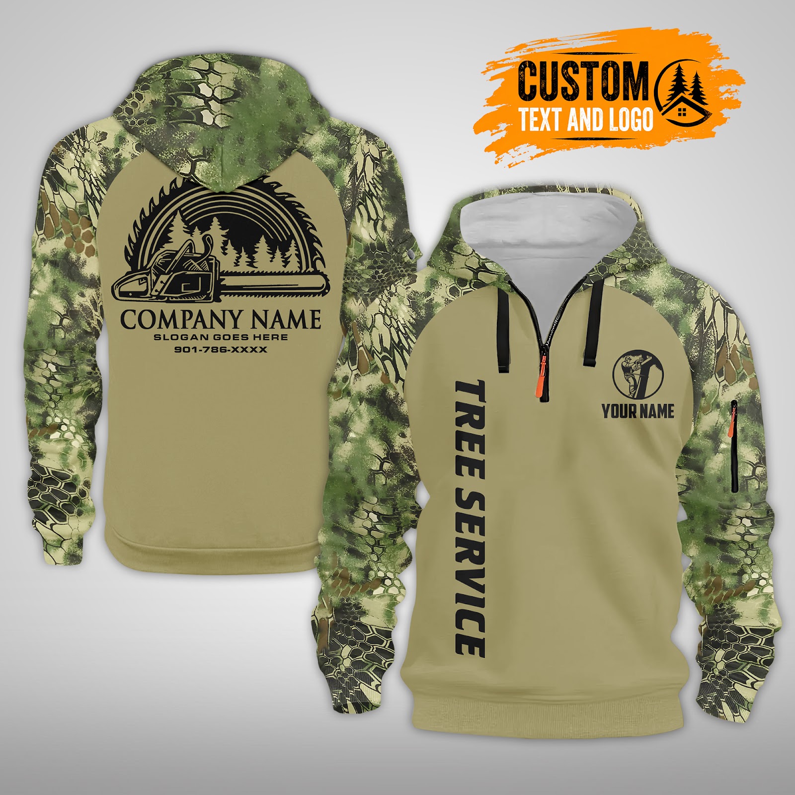 Personalized Name Tree Service 3D Quarter Zip Hoodie PC762
