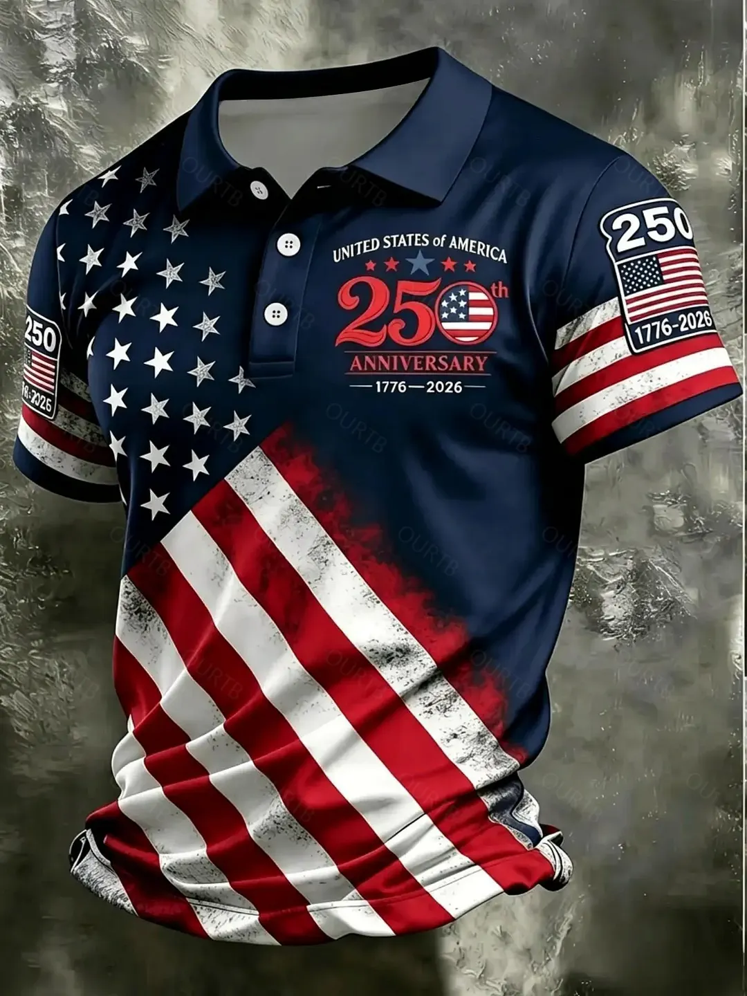 Men's Casual USA 250th Anniversary Print Polo Shirt GL550
