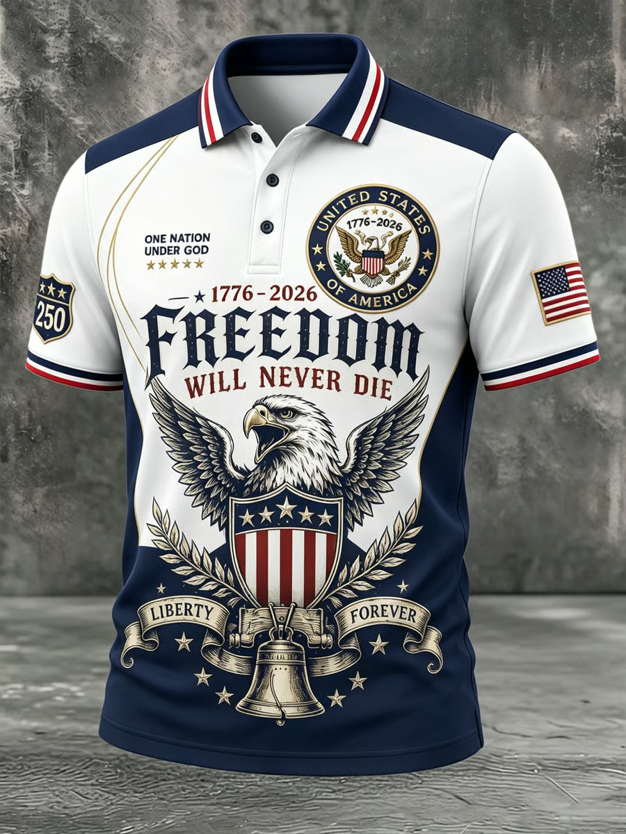 Men's Casual USA 250th Anniversary Print Polo Shirt GL551