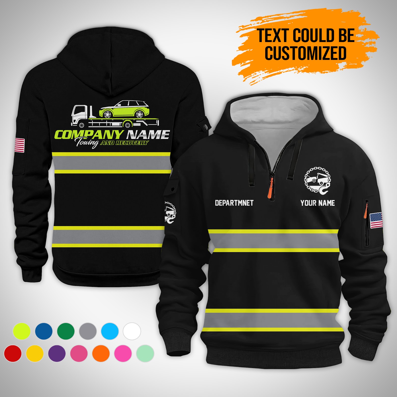 Personalized Name Tow Truck Quarter Zip Hoodie GL854