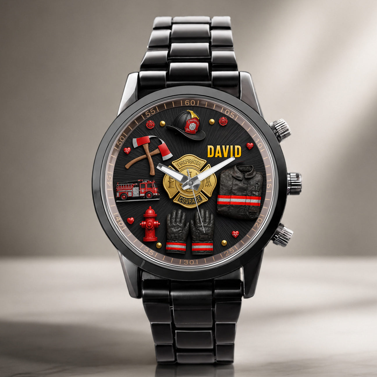 Firefighter Courage, Personalized Custom Men's Watch, Gift For Him GL591