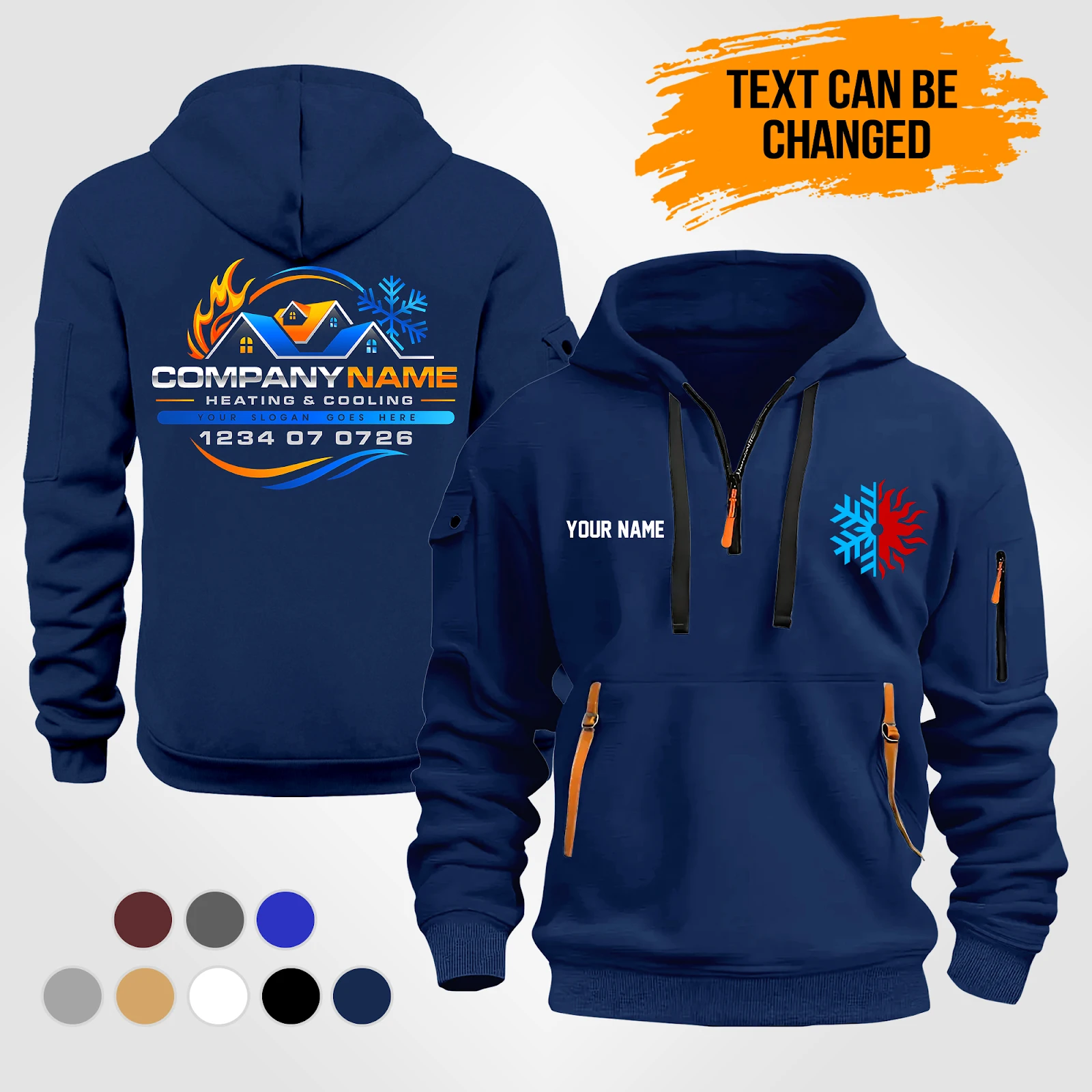 Personalized Name HVAC Company 3D Printed Quarter Zip Hoodie DA451