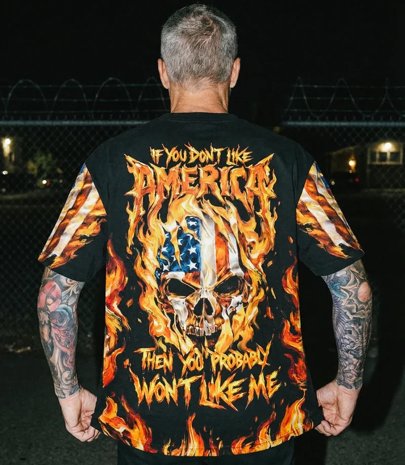 America Skull Biker All Over Print Shirt – Patriotic USA Graphic Tee PC992