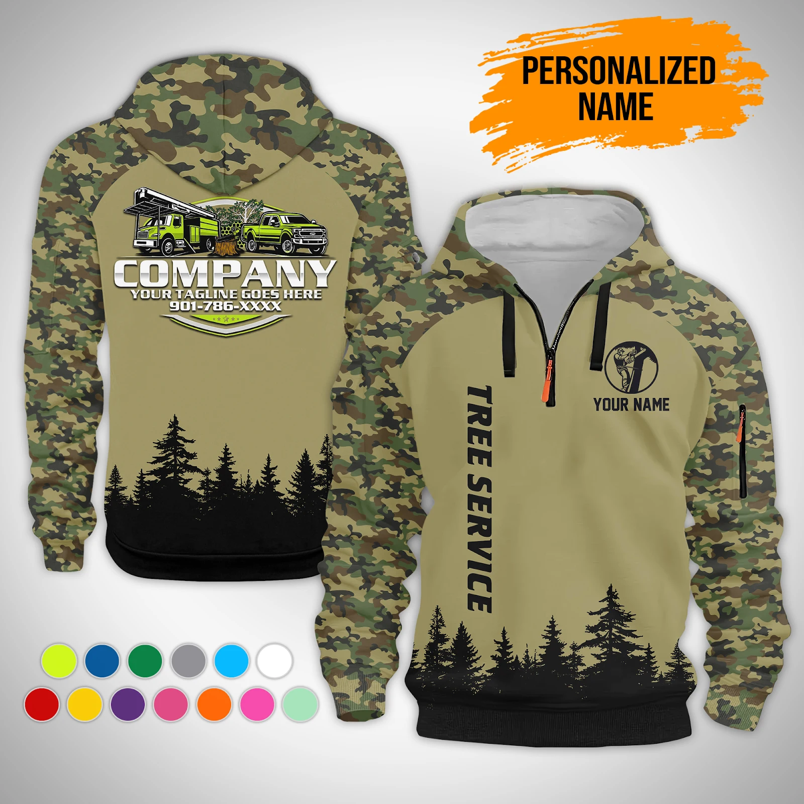 Personalized Name Arborist Tree Services 3D Quarter Zip Hoodie PM13