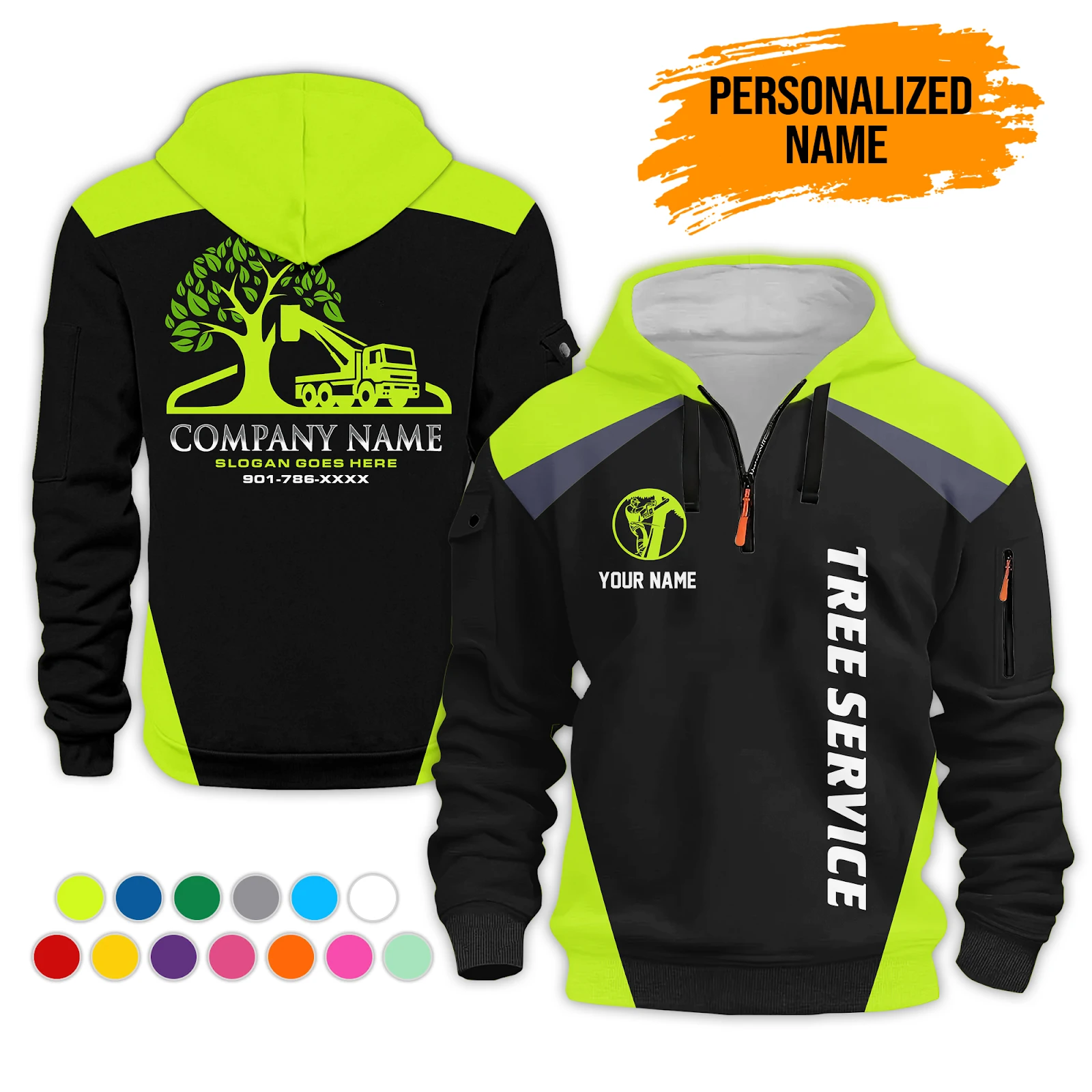 Personalized Name Arborist Tree Services 3D Quarter Zip Hoodie PM14