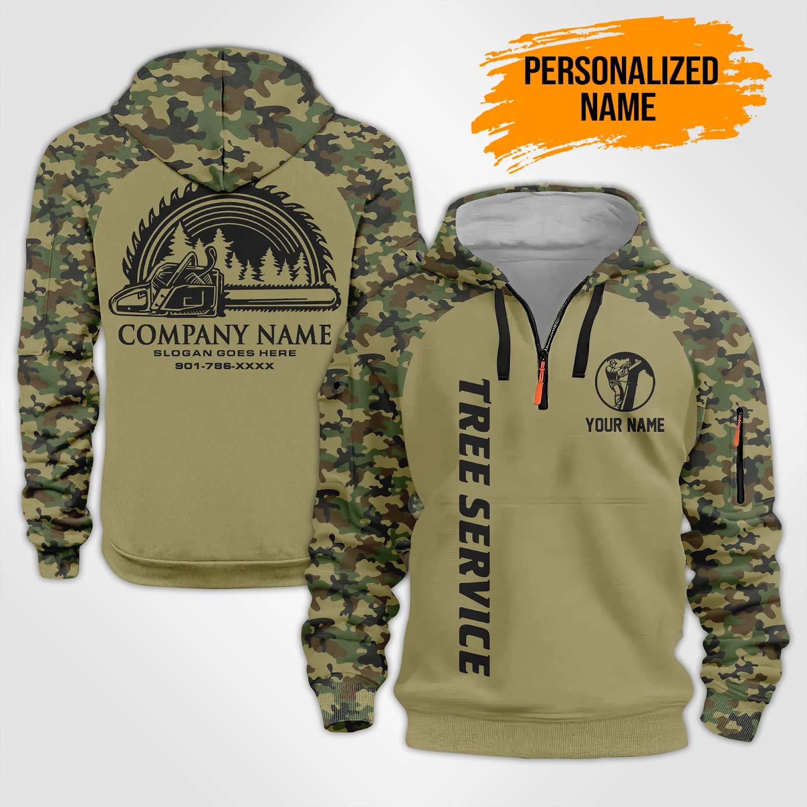 Personalized Name Arborist Tree Services 3D Quarter Zip Hoodie DA540