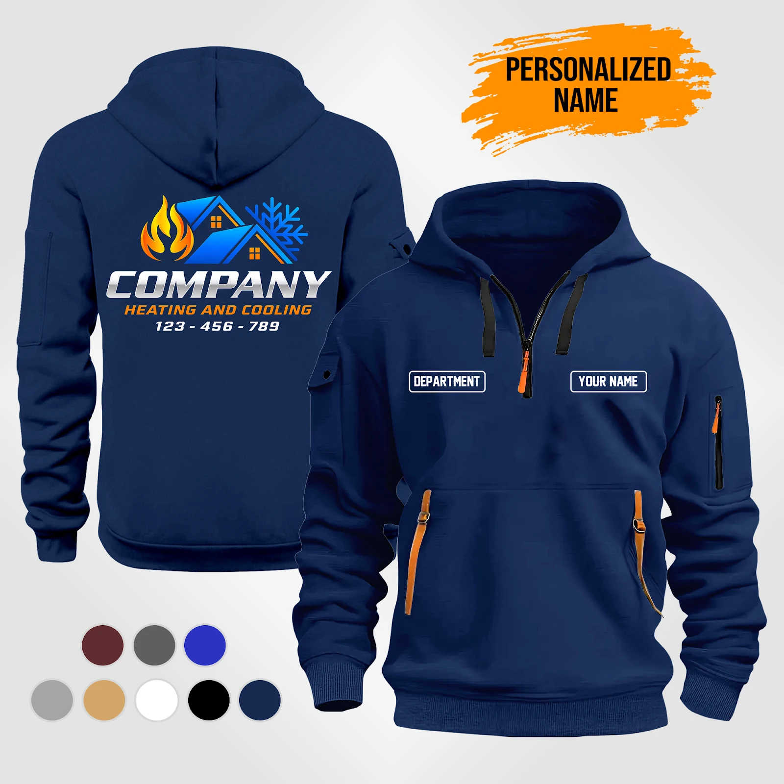 Personalized Name HVAC Heating & Cooling Quarter Zip Hoodie PM25