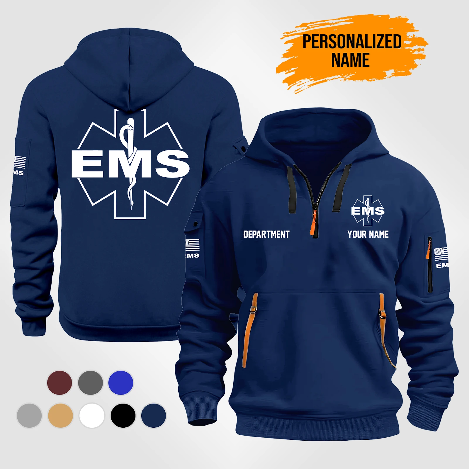 Personalized Name EMS 2D Quarter Zip Hoodie PM119