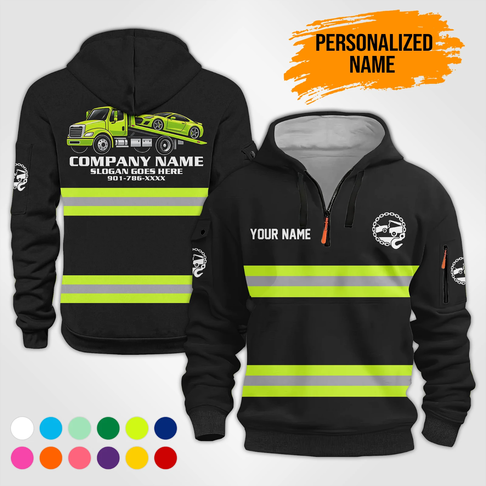 Personalized Name Tow Truck 3D Printed Quarter Zip Hoodie DA654