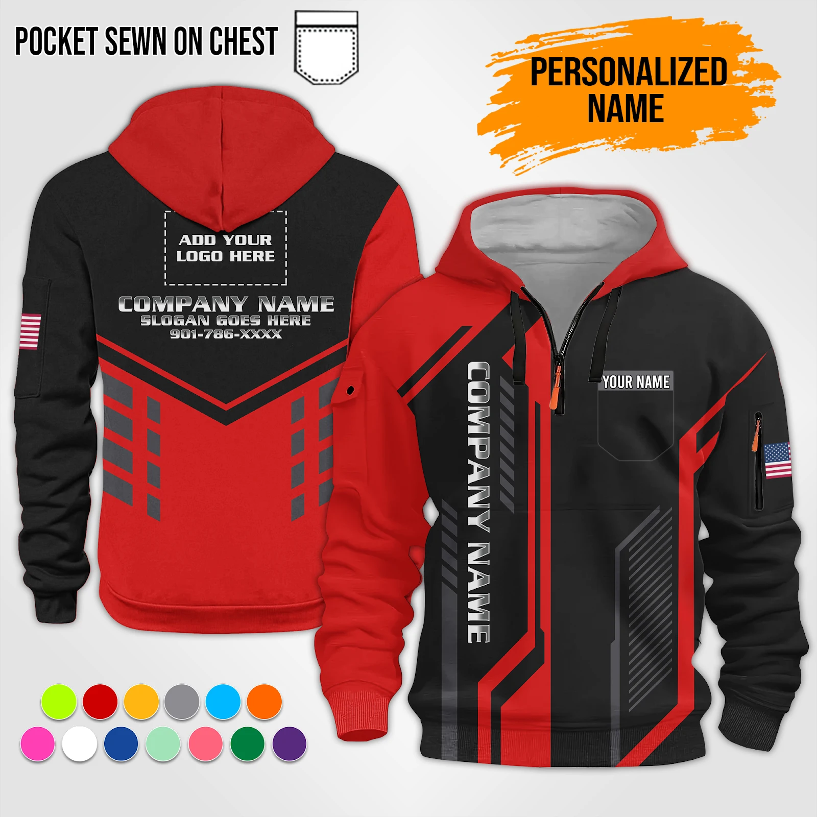 Personalized Work Shirt for Mechanics, Electricians & HVAC Quarter Zip Hoodie Quarter Zip  DA657