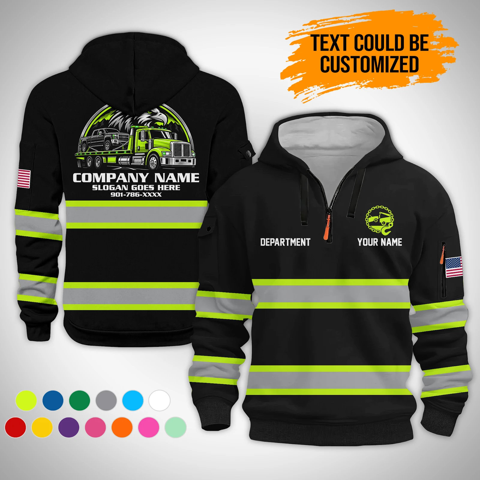 Personalized Name Tow Truck 3D Quarter Zip Hoodie GL806