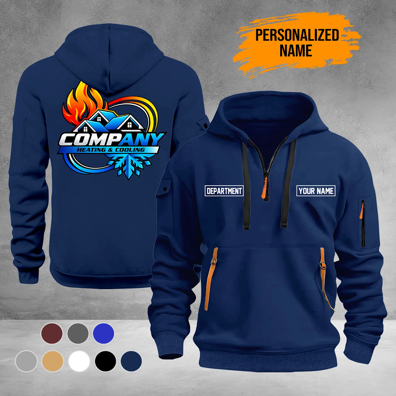 Personalized Name Custom HVAC Heating & Cooling Quarter Zip Hoodie DA671