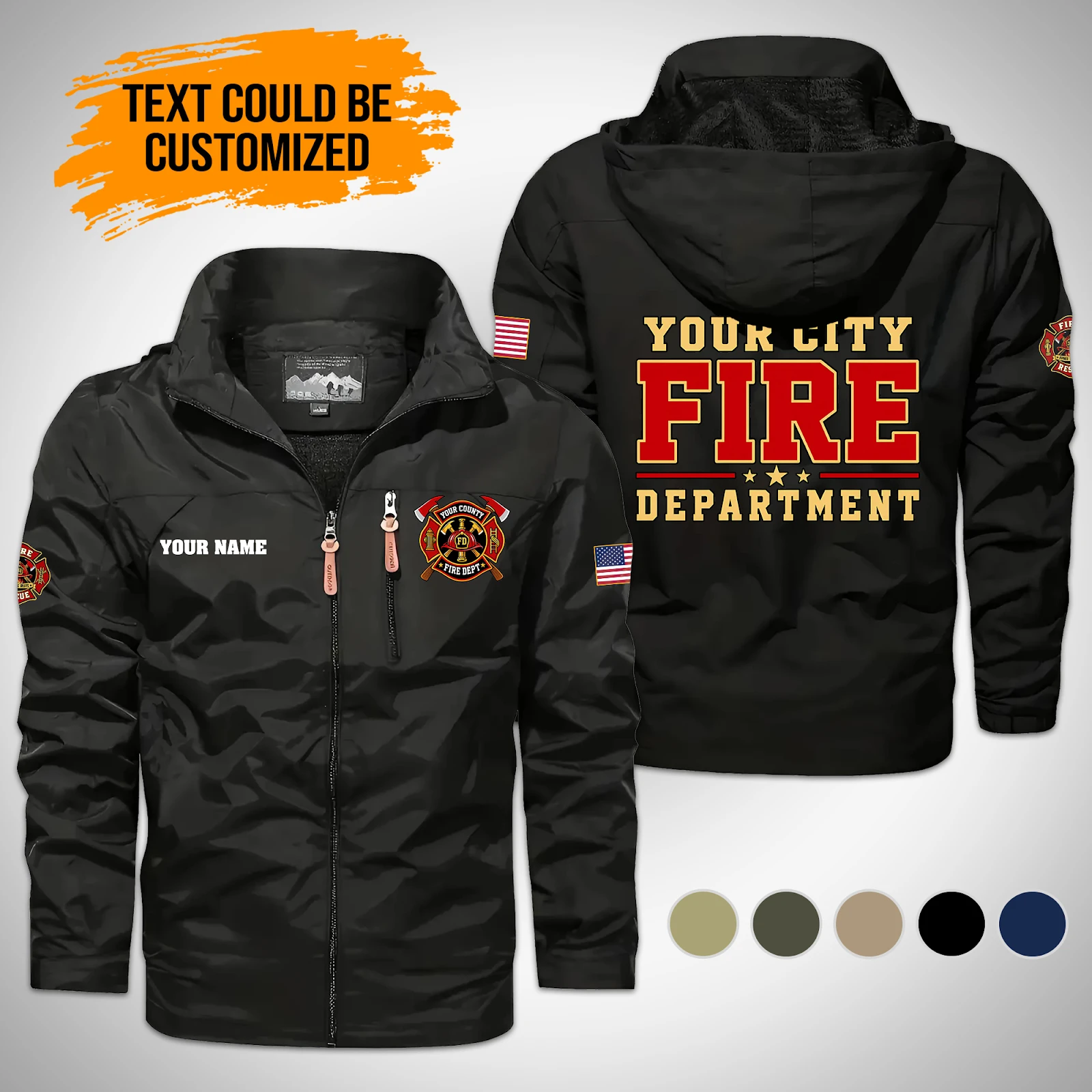 Personalized Name Love Firefighter Men’s Detachable Hat Waterproof Jacket DA675