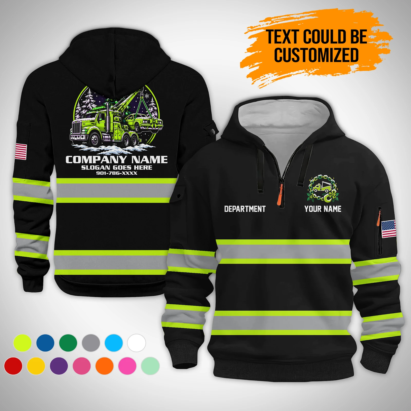 Christmas Personalized Name Tow Truck 3D Quarter Zip Hoodie GL812