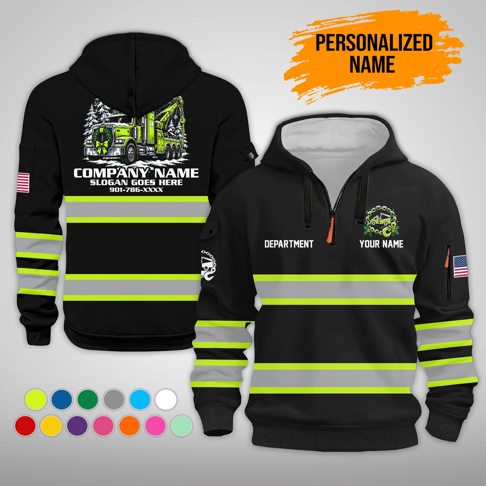 Christmas Personalized Name Tow Truck 3D Quarter Zip Hoodie PM161