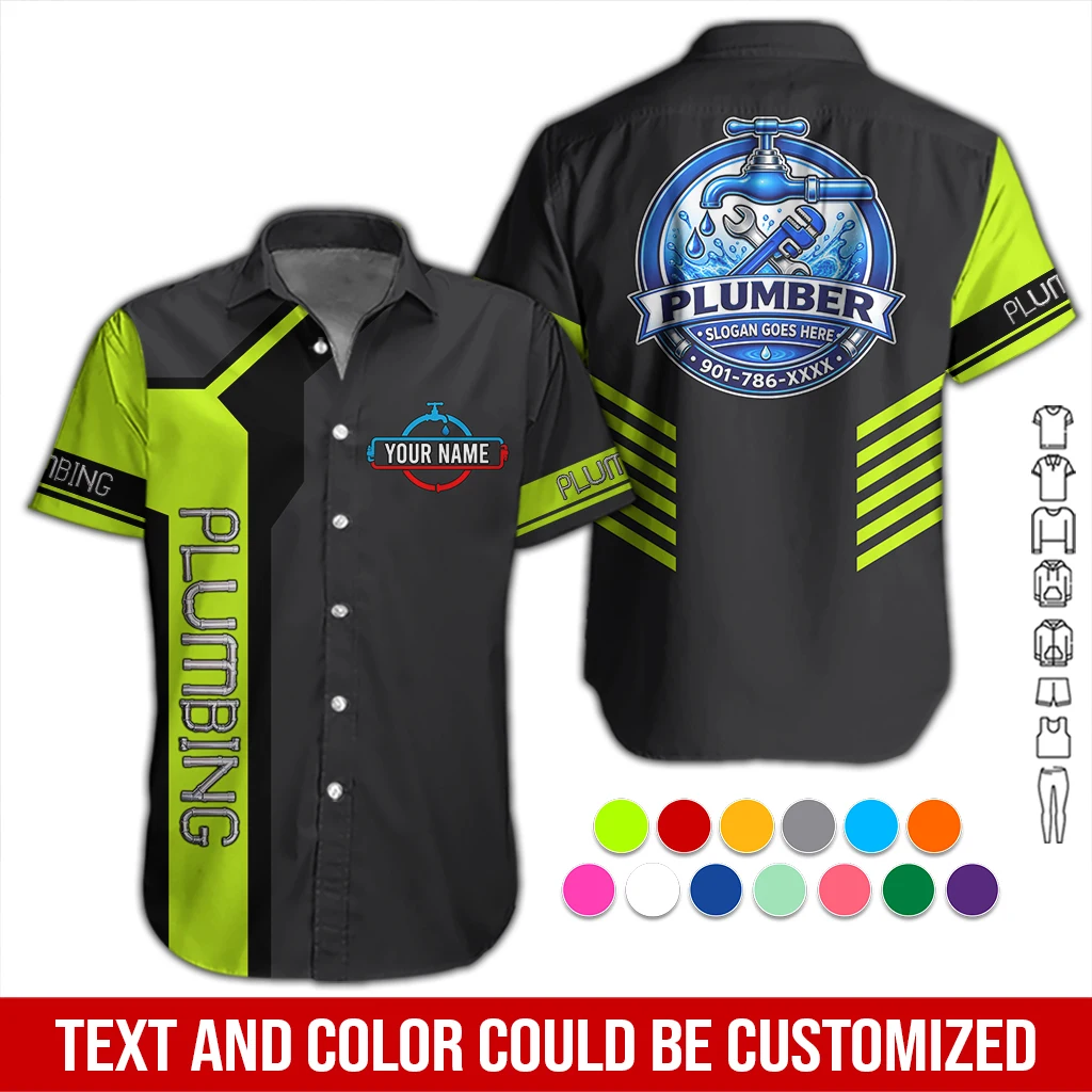 Custom Plumbing Work Shirt – Personalized Name, Logo & Hi-Vis Colors DA684