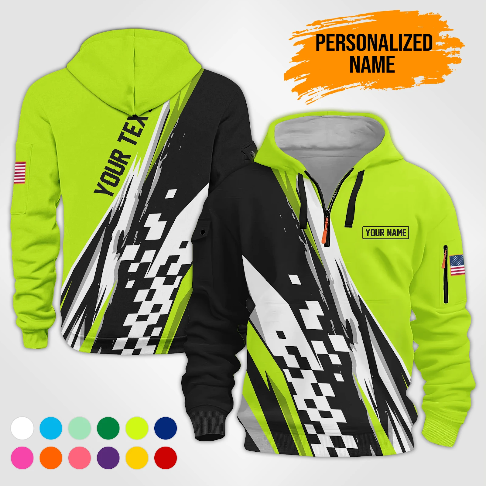 Customized Text Uniform Full Colors Quarter Zip Hoodie DA685