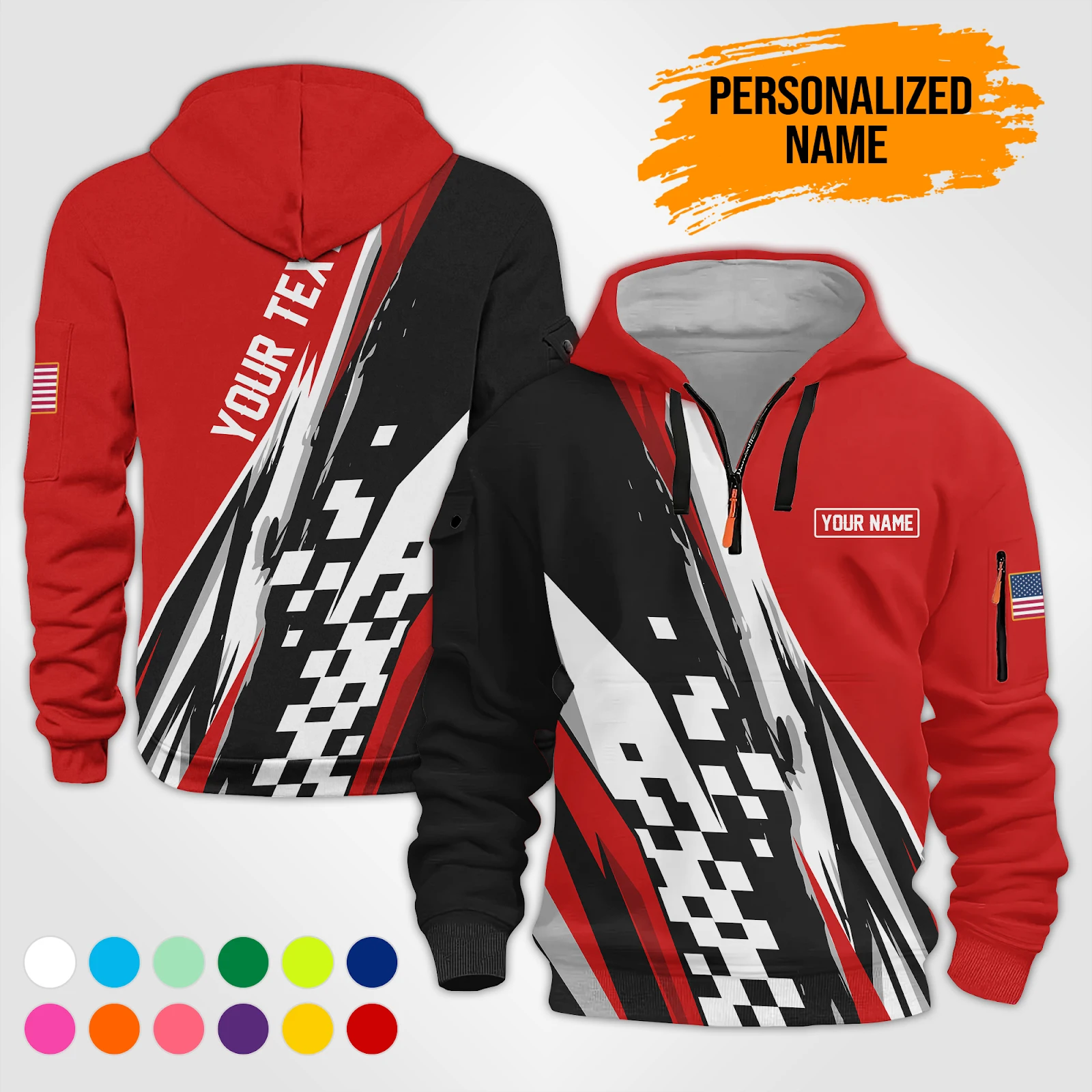 Customized Text Uniform Full Colors Quarter Zip Hoodie DA685