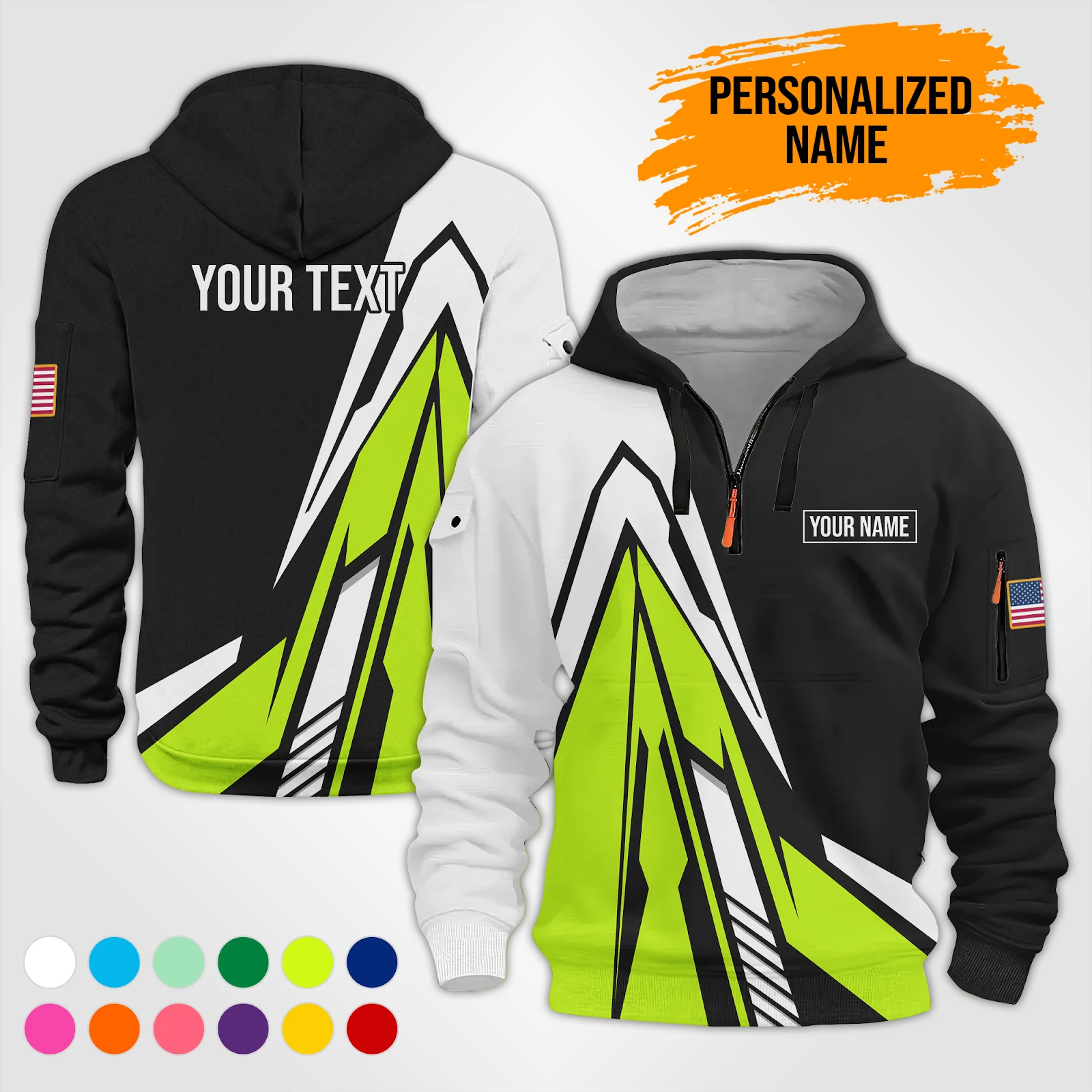 Customized Text Uniform Full Colors Quarter Zip Hoodie DA686