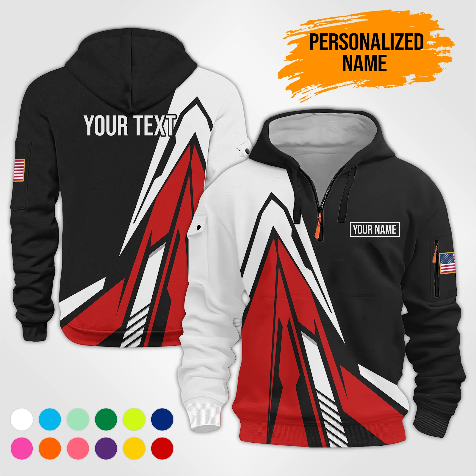 Customized Text Uniform Full Colors Quarter Zip Hoodie DA686