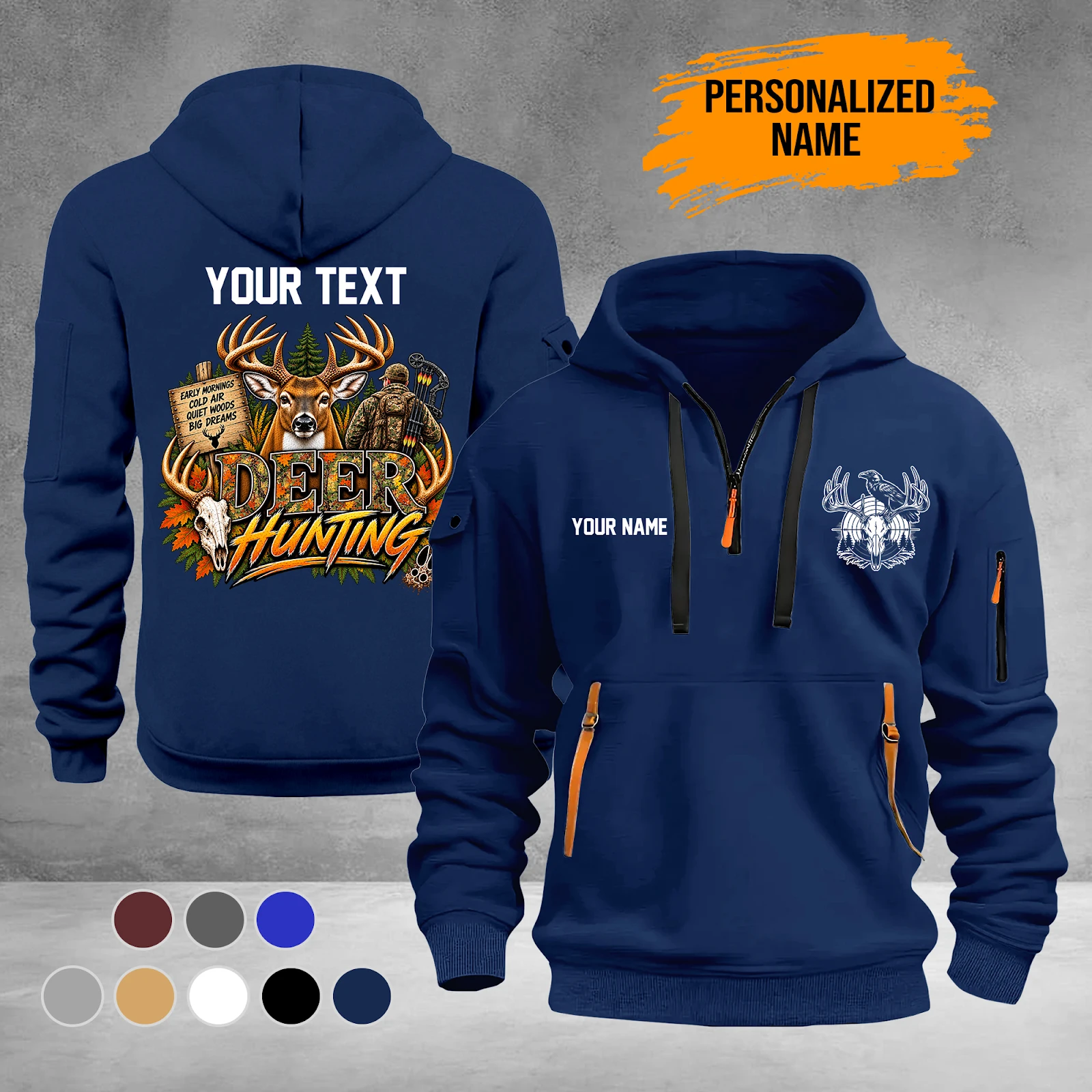 Personalized Name Deer Hunting Quarter Zip Hoodie DA688