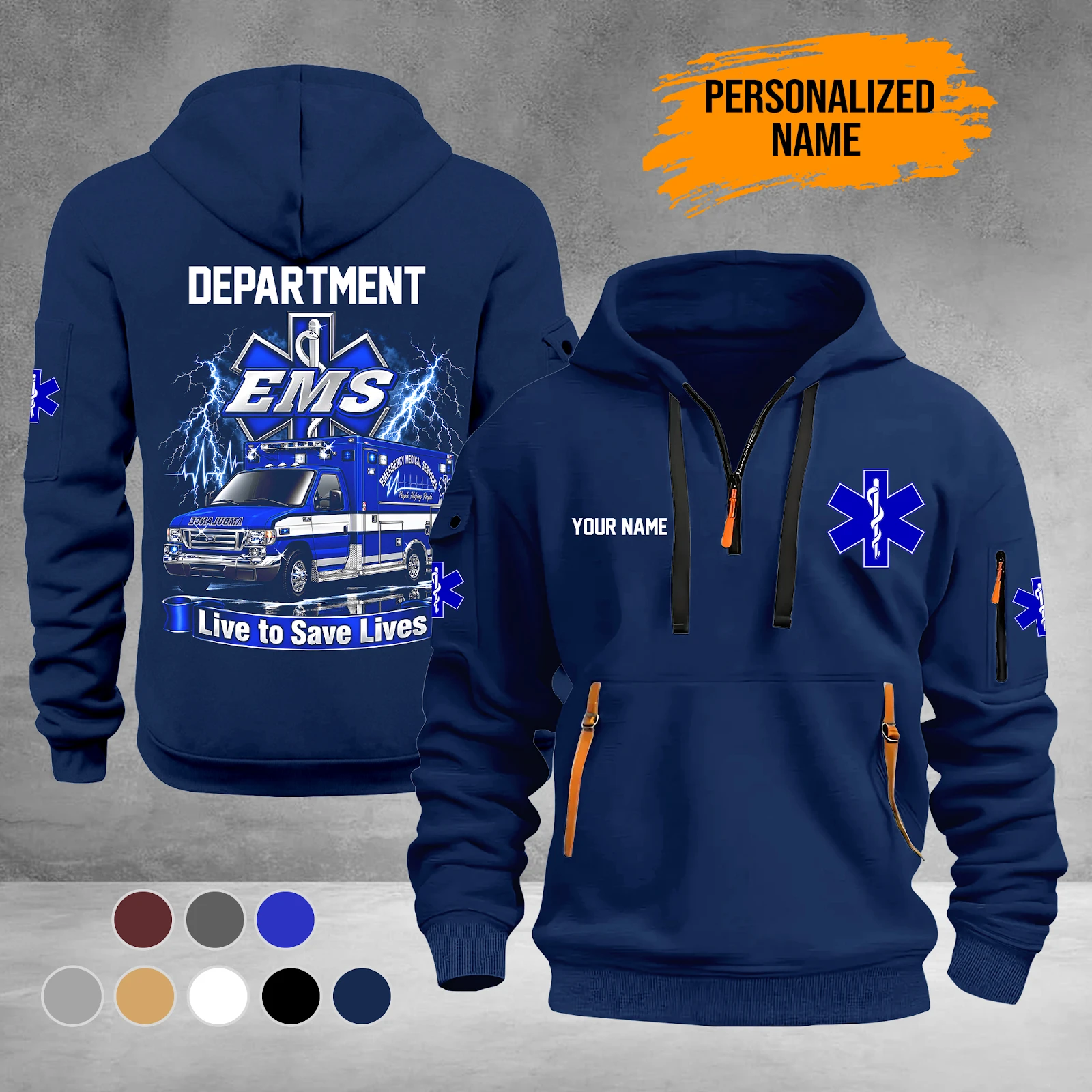 Personalized Name EMS Quarter Zip Hoodie DA689
