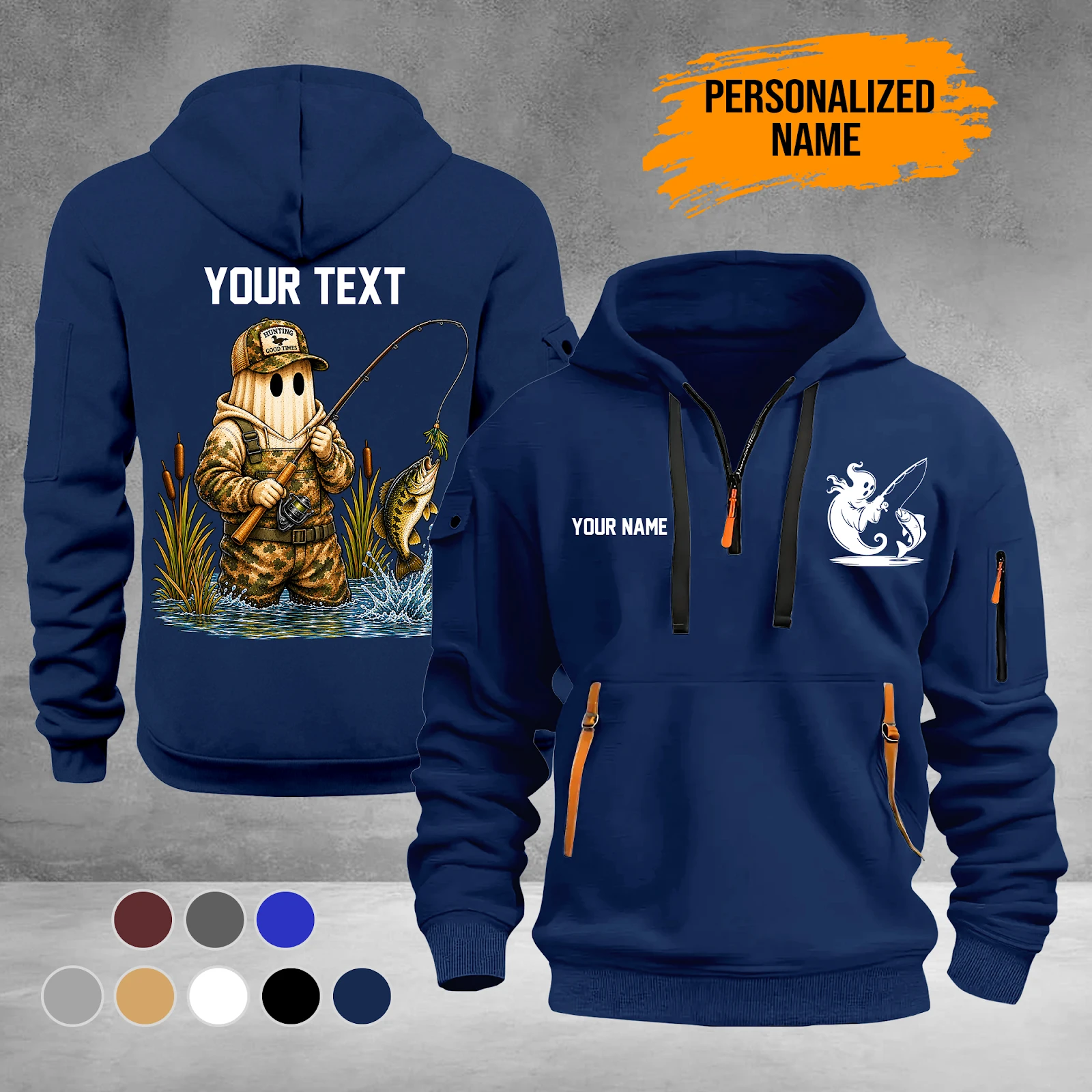 Personalized Name Ghost Fishing Quarter Zip Hoodie DA687