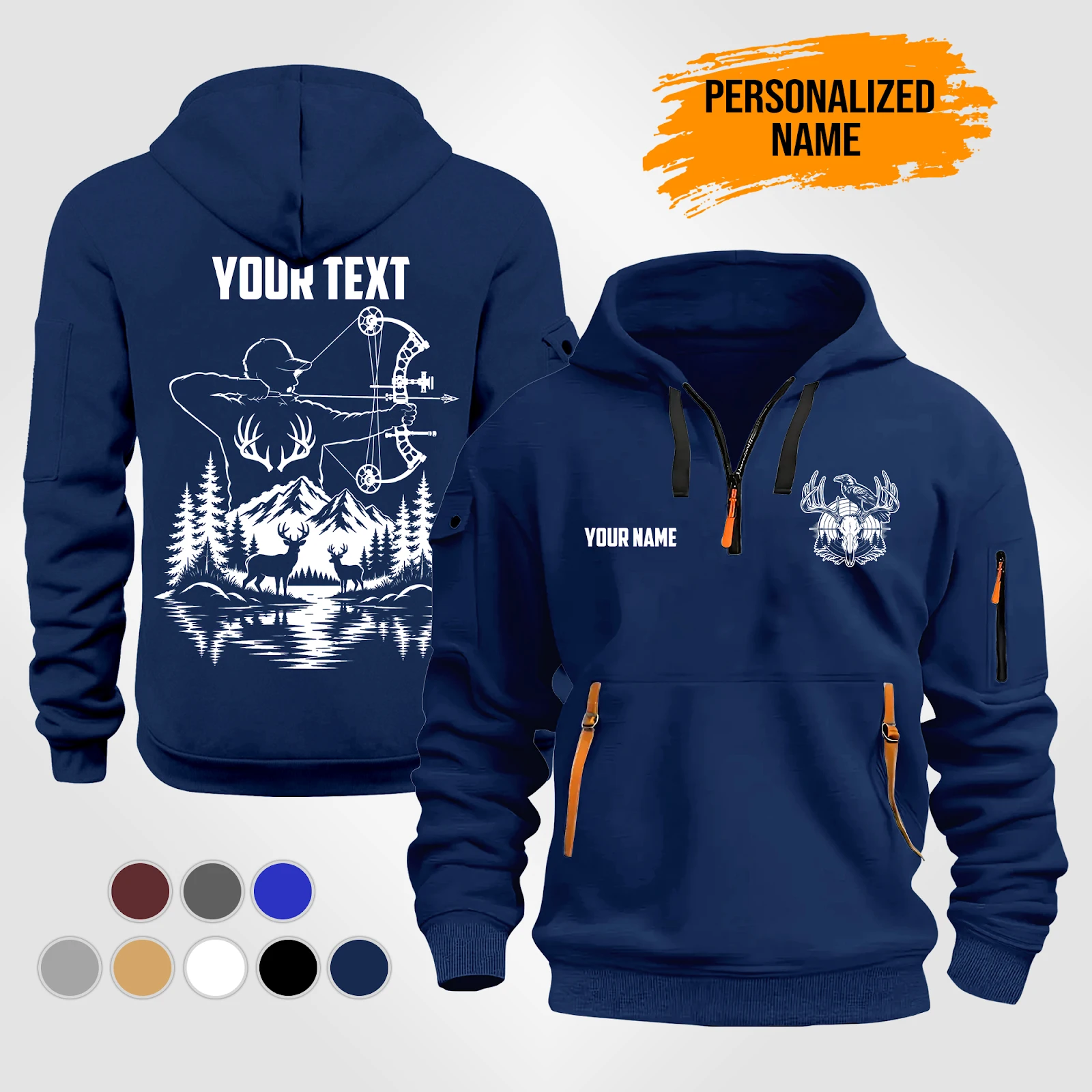 Personalized Name Deer Hunting Quarter Zip Hoodie PM172