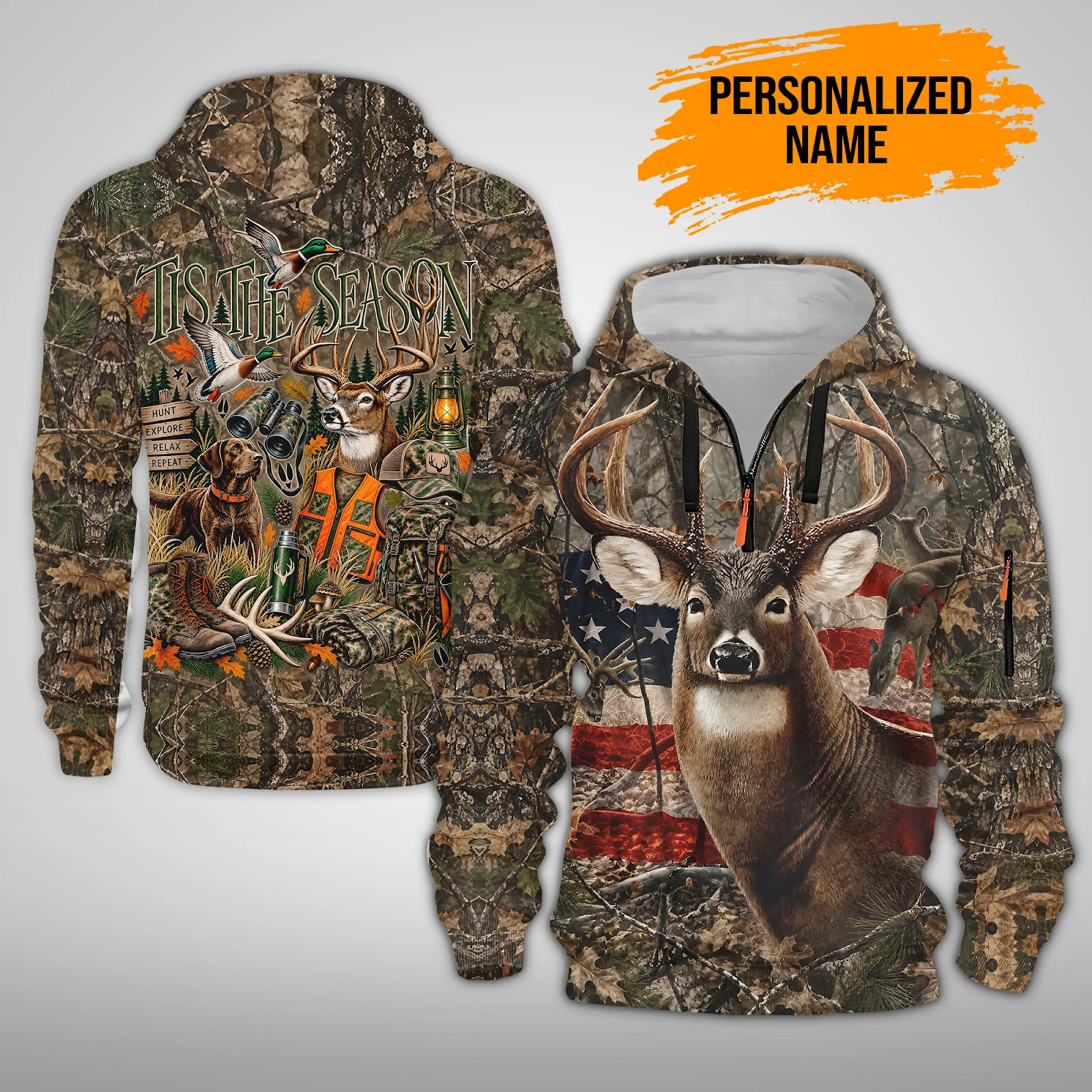 Personalized Name Deer Hunting Quarter Zip Hoodie PM181