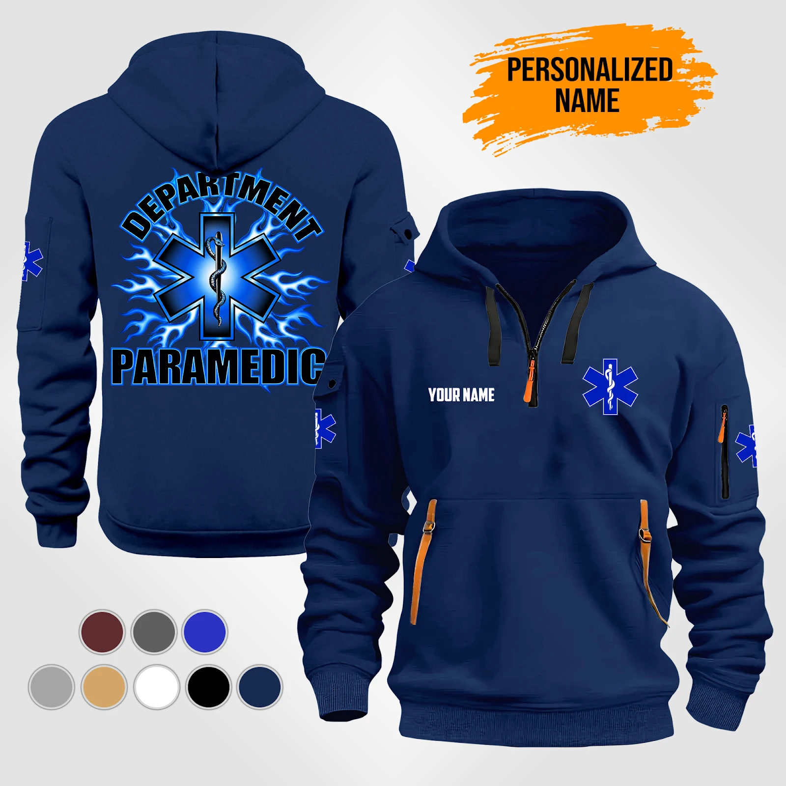 Personalized Name EMS 2D Quarter Zip Hoodie PM177