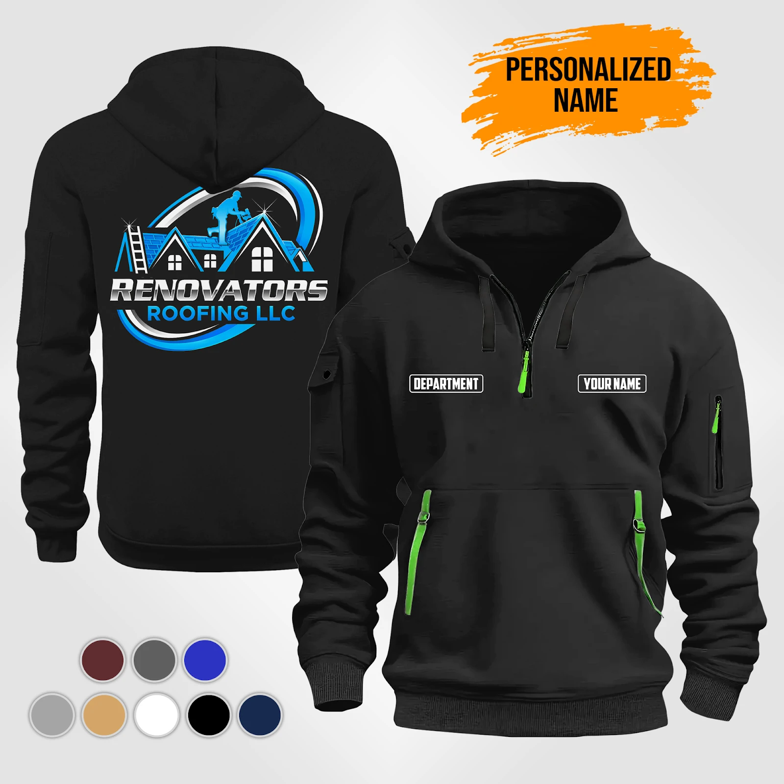 Personalized Name Custom Roofing Company Quarter Zip Hoodie PM199