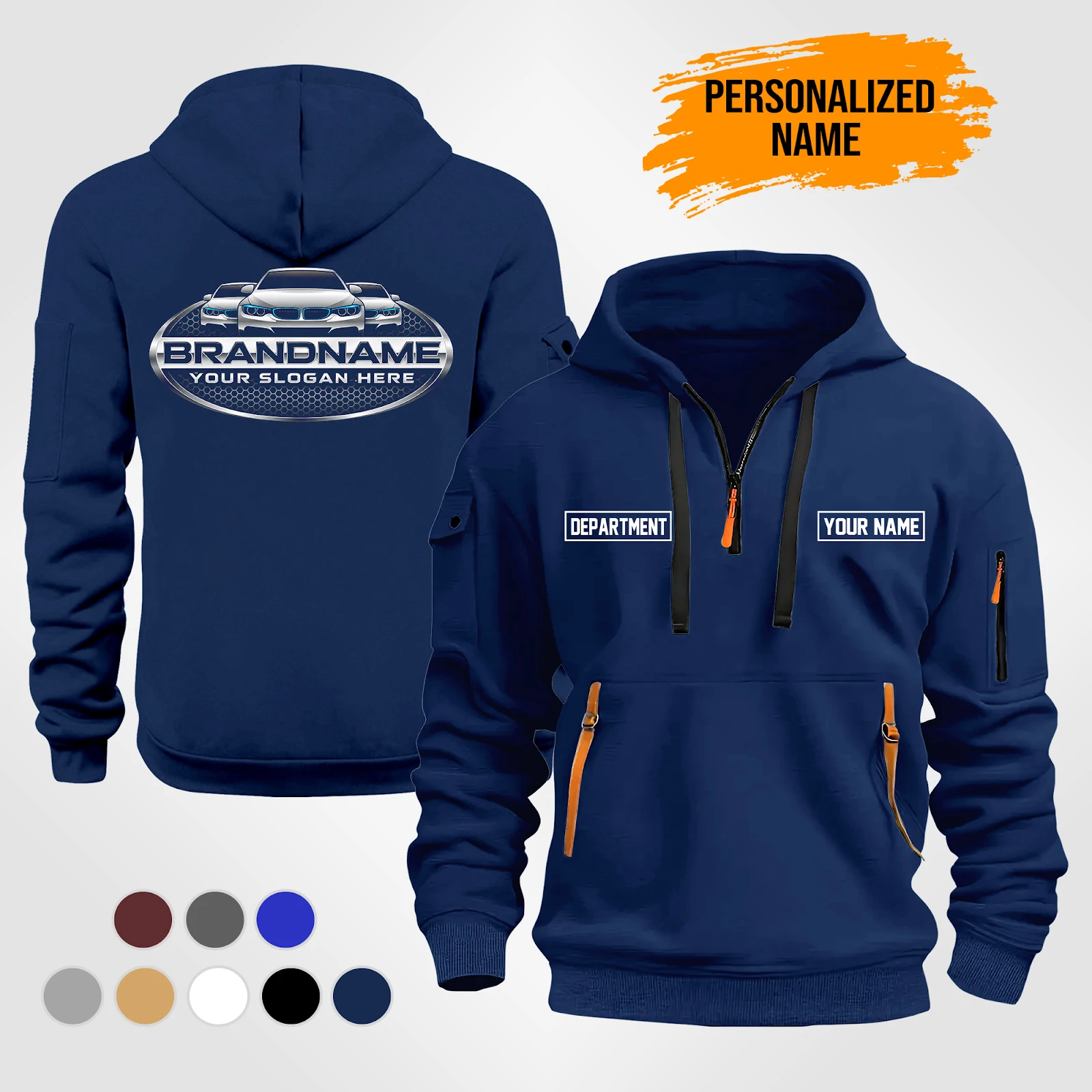 Personalized Name Custom Automotive Brand Quarter Zip Hoodie DA726
