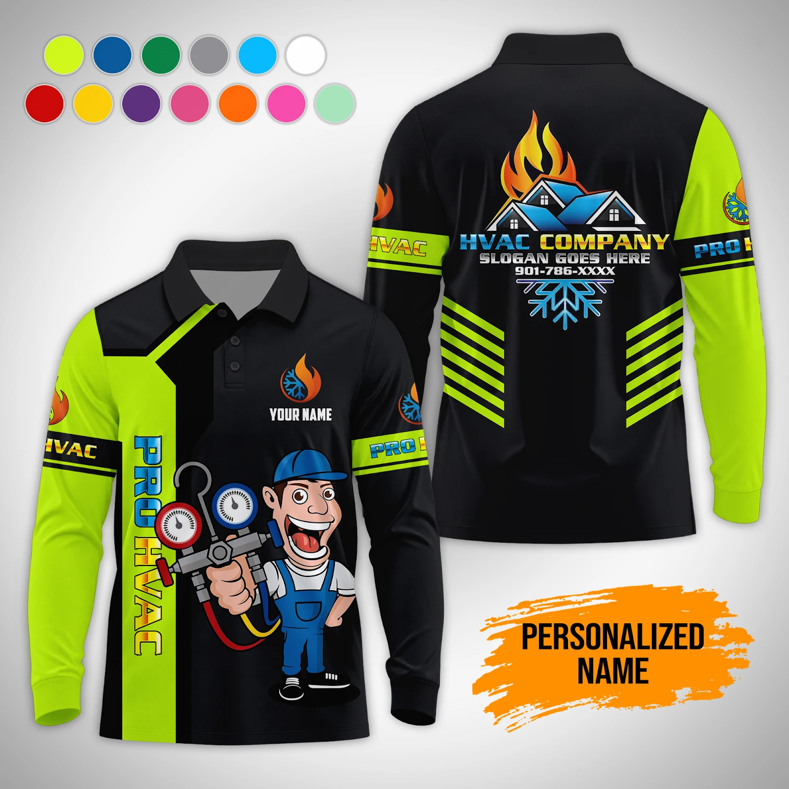 Personalized Name HVAC Fall Workwear Polo Sleeve Shirt PM218