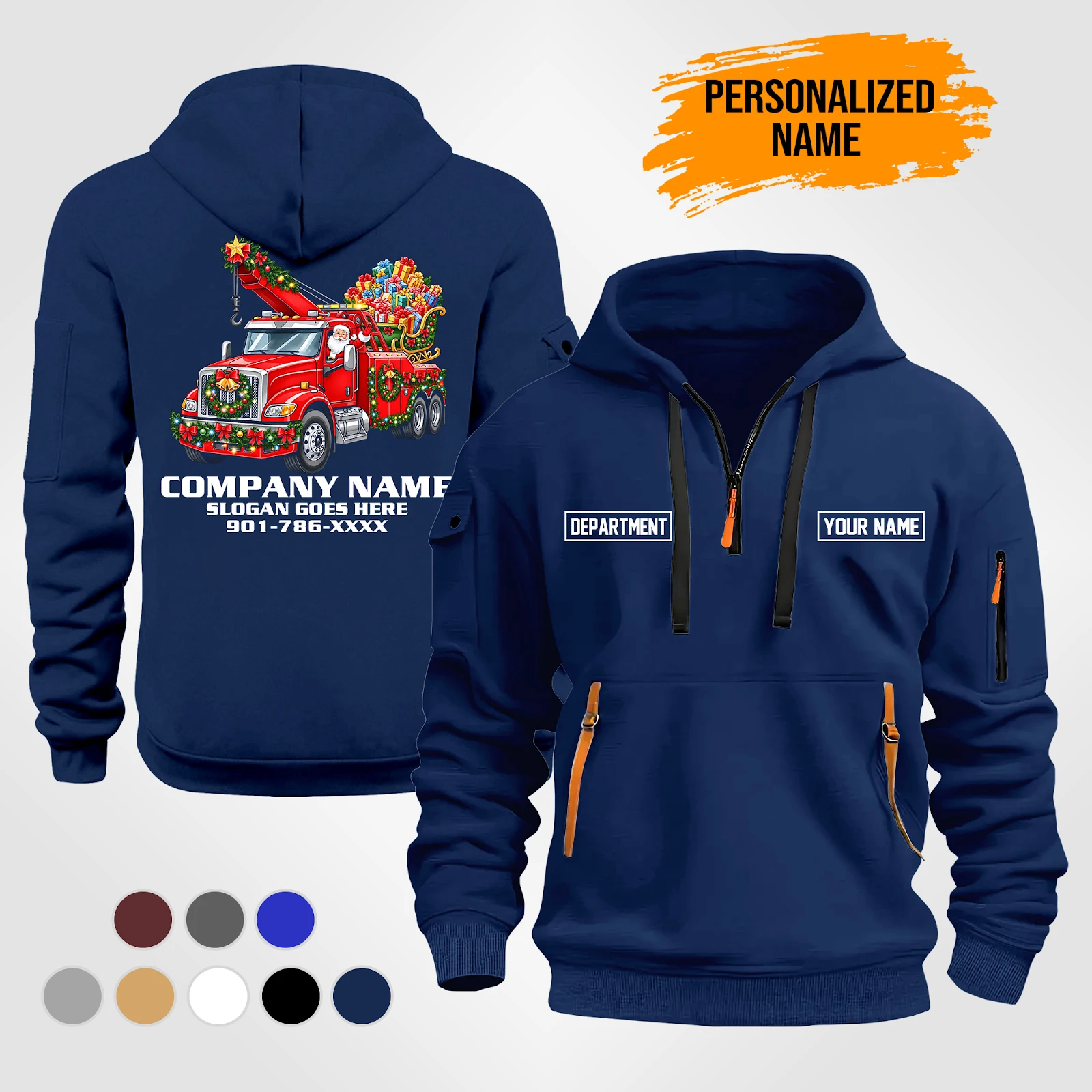 Personalized Name Tow Truck Christmas Quarter Zip Hoodie DA739